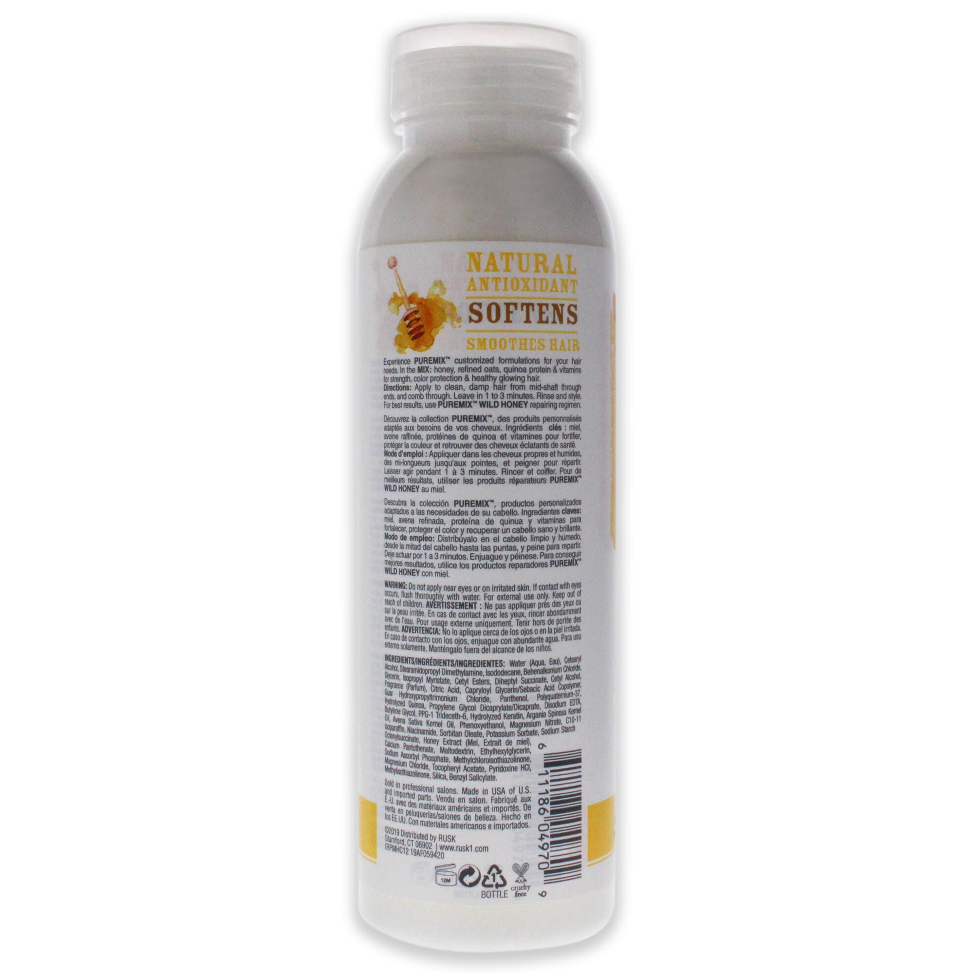 Puremix Wild Honey Repairing Conditioner - Dry Hair by Rusk for Unisex - 12 oz Conditioner, White, alternate image number 1