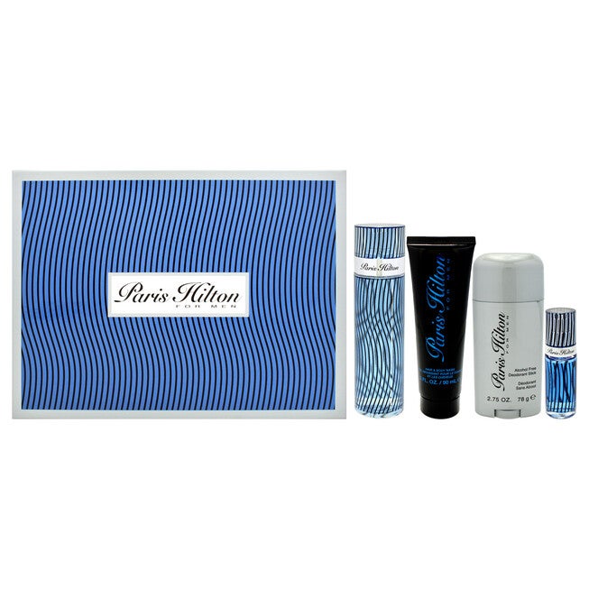 Paris Hilton by Paris Hilton for Men - 4 Pc Gift Set 3.4oz EDT Spray, 3oz Hair and Body Wash, 2.75oz Alcohol Free Deodorant Stick, 0.34oz EDT Spray, NA, hi-res image number null