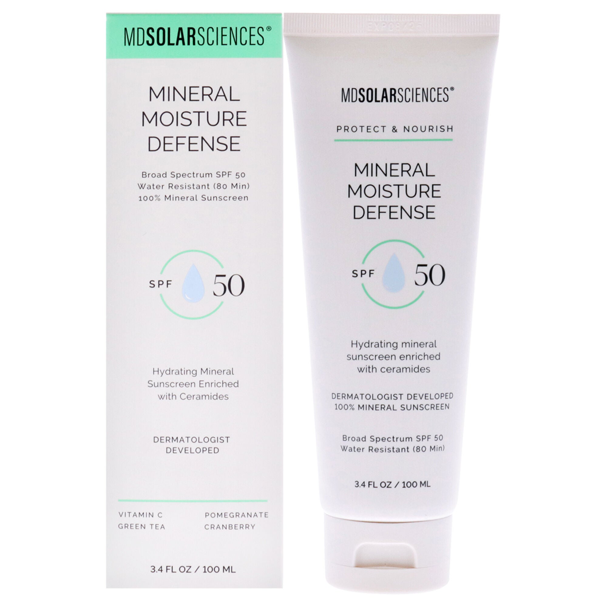 Mineral Moisture Defense SPF 50 by MDSolarSciences for Unisex - 3.4 oz Sunscreen, See Description, hi-res image number 0