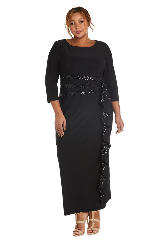 Winter Gown with Sleeves and Sequin Detail, Black, hi-res image number null