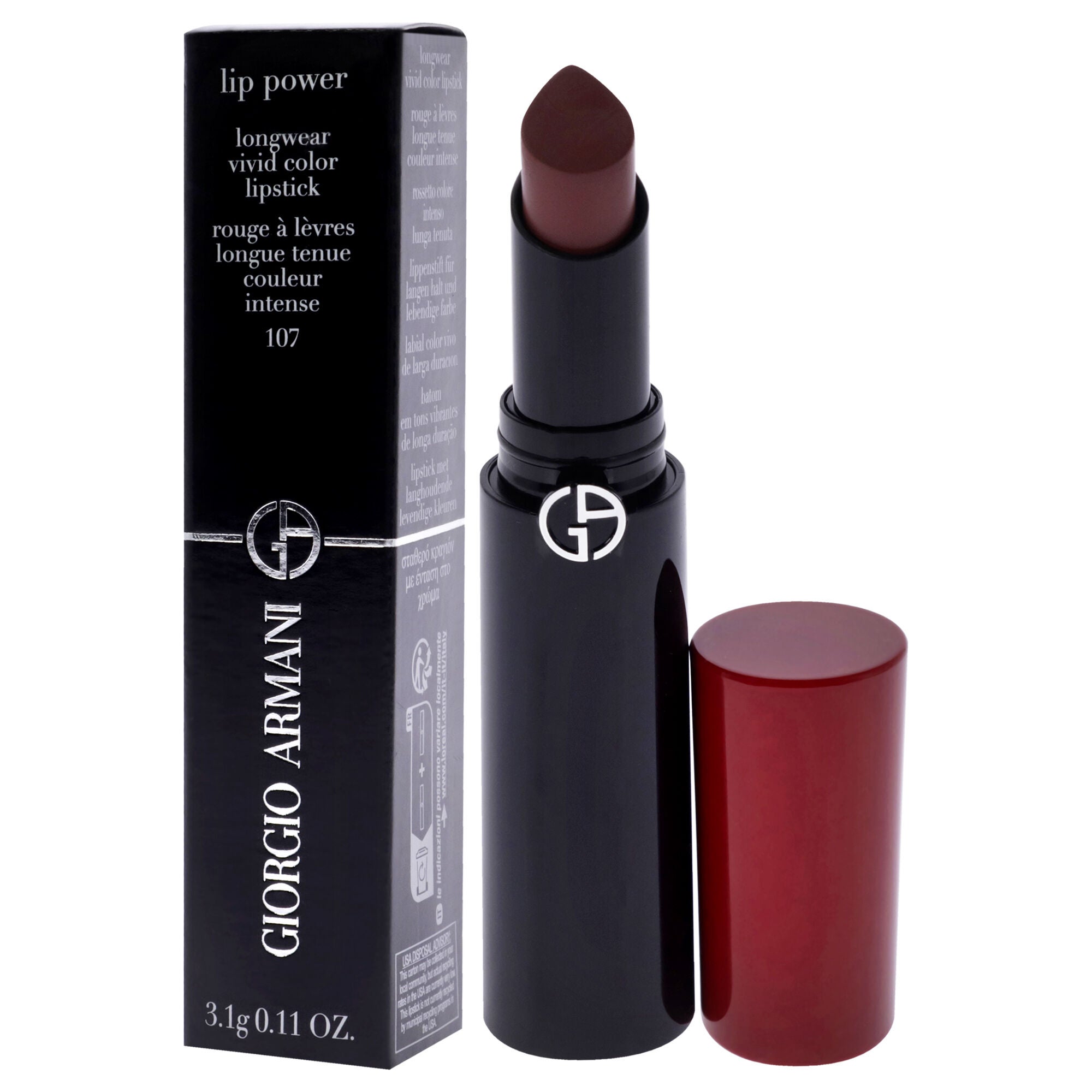 Lip Power Longwear Vivid Color Lipstick - 107 Sensual by Giorgio Armani for Women - 0.11 oz Lipstick, See Description, alternate image number 3