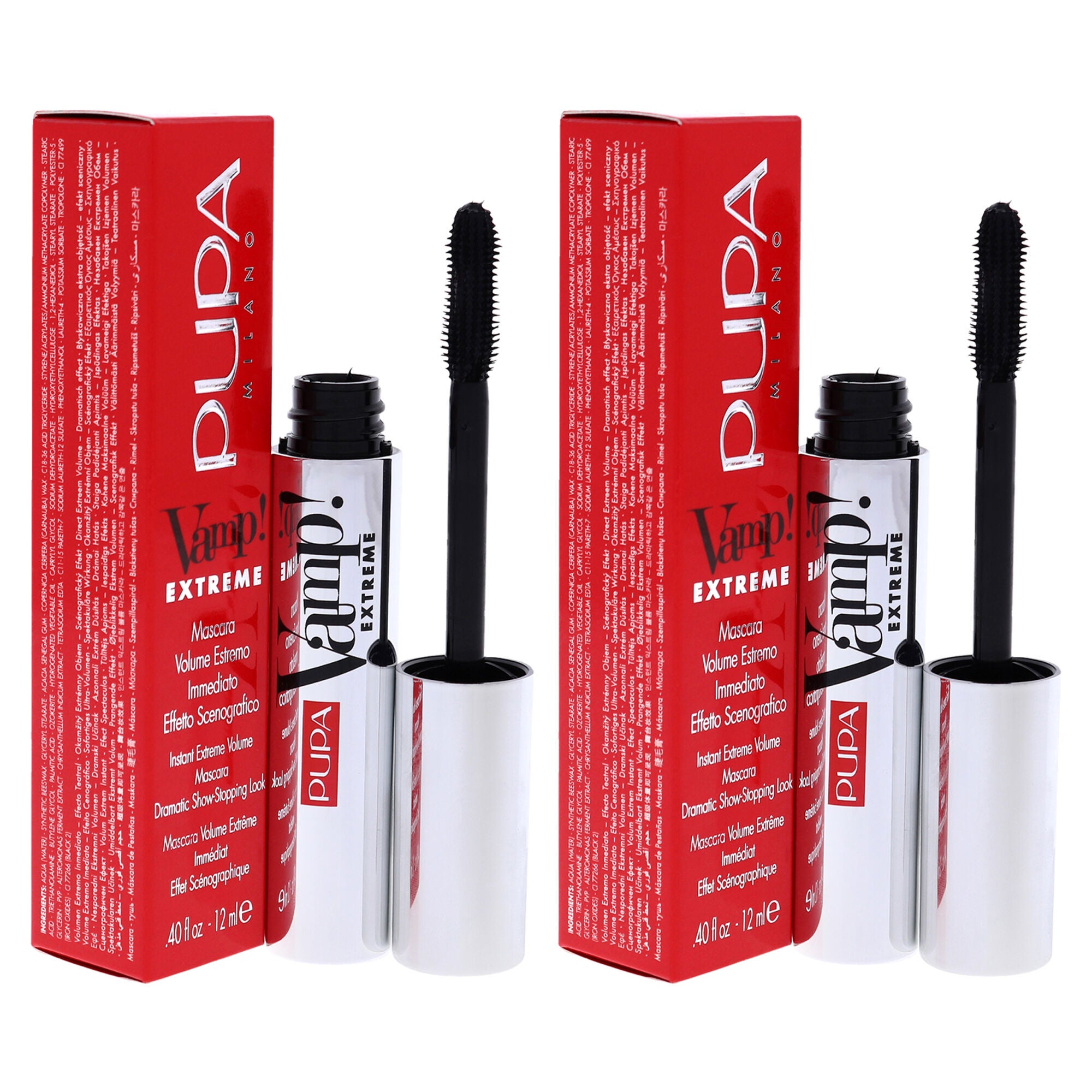 Vamp! Extreme Mascara - 010 Extra Black by Pupa Milano for Women - 0.4 oz Mascara - Pack of 2, See Description, alternate image number 2