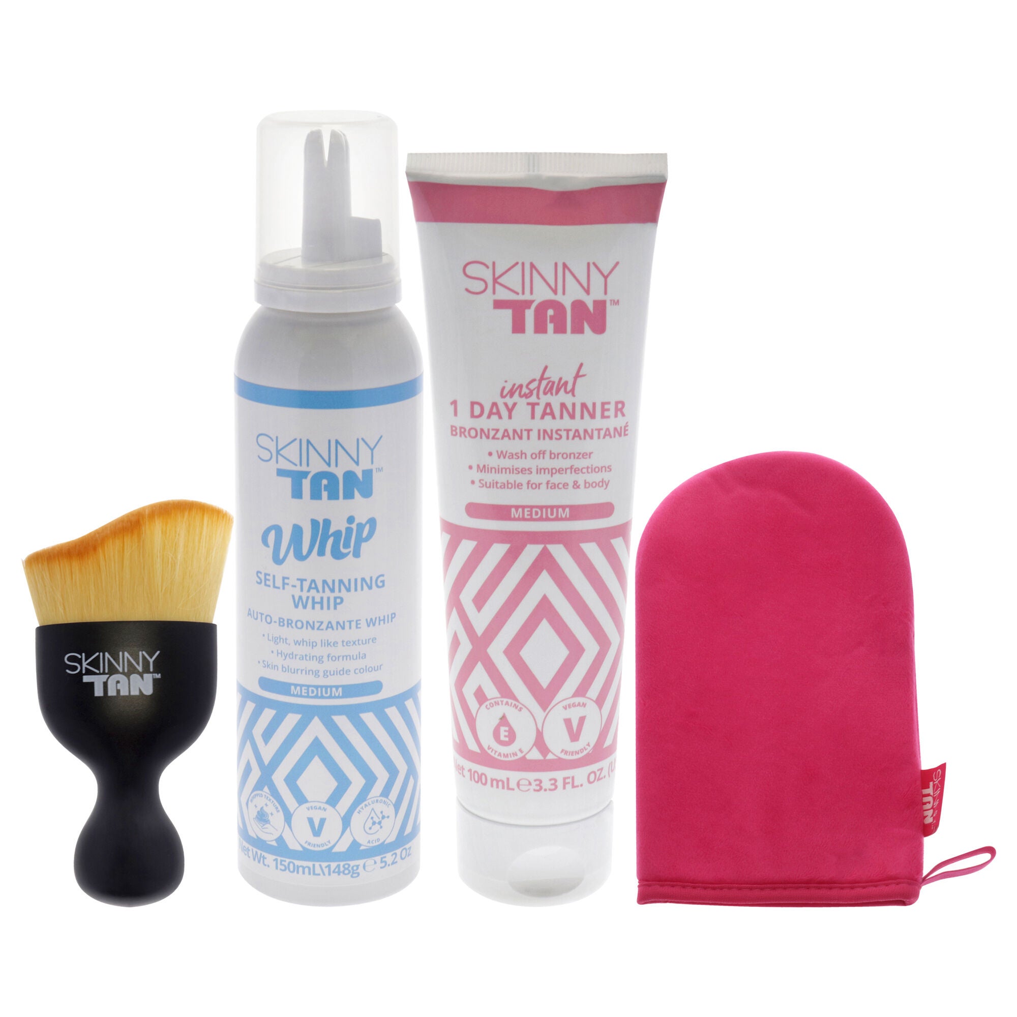 Your Perfect Glow Collection Set by Skinny Tan - 4 Pc Gift Set 5oz Self Tanning Whip, 1oz Day Instant Tanner, Miracle Blush, Pink Velvet Tanning Mit, See Description, alternate image number 1