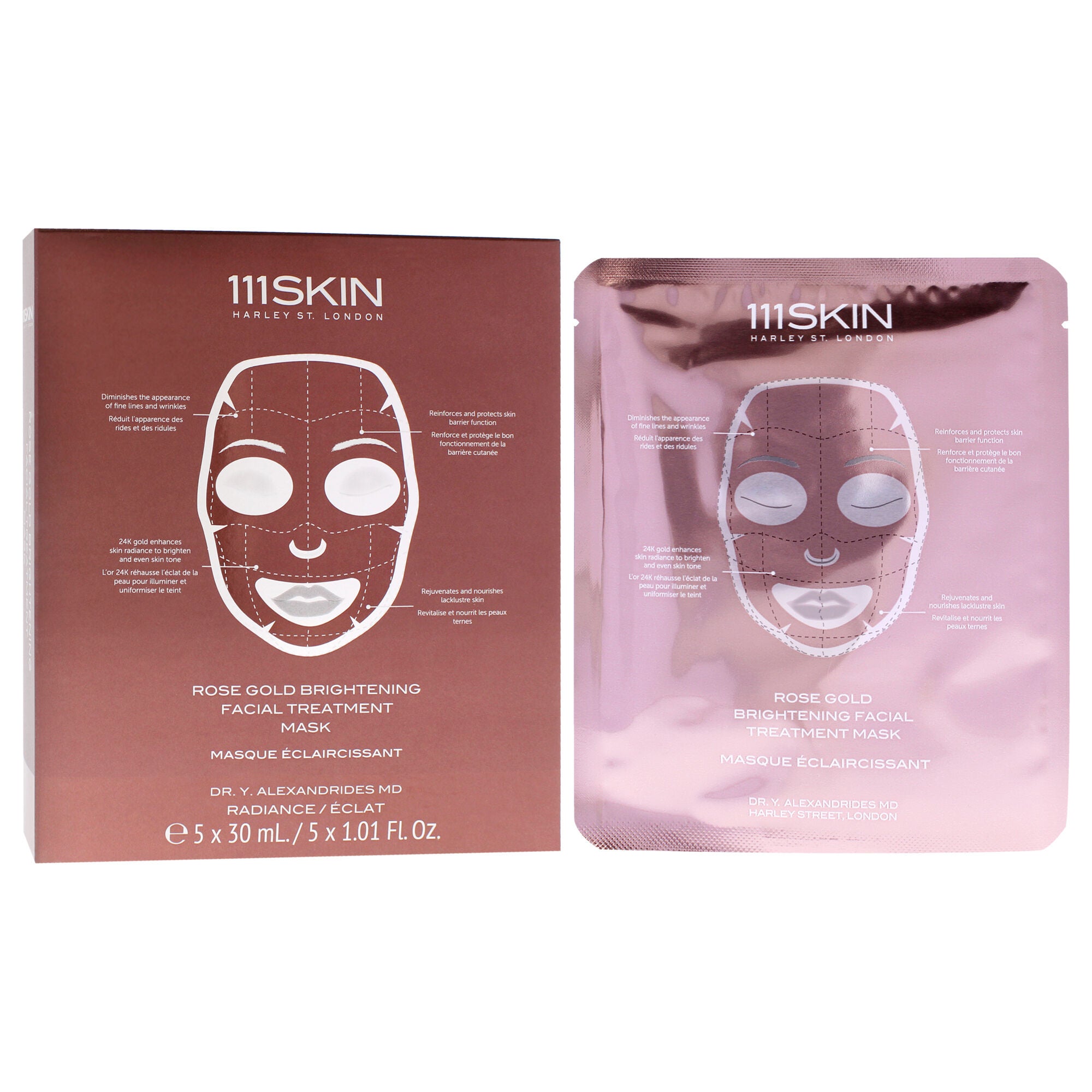 Rose Gold Brightening Facial Treatment Mask by 111Skin for Unisex - 5 Pc Mask, See Description, alternate image number 1