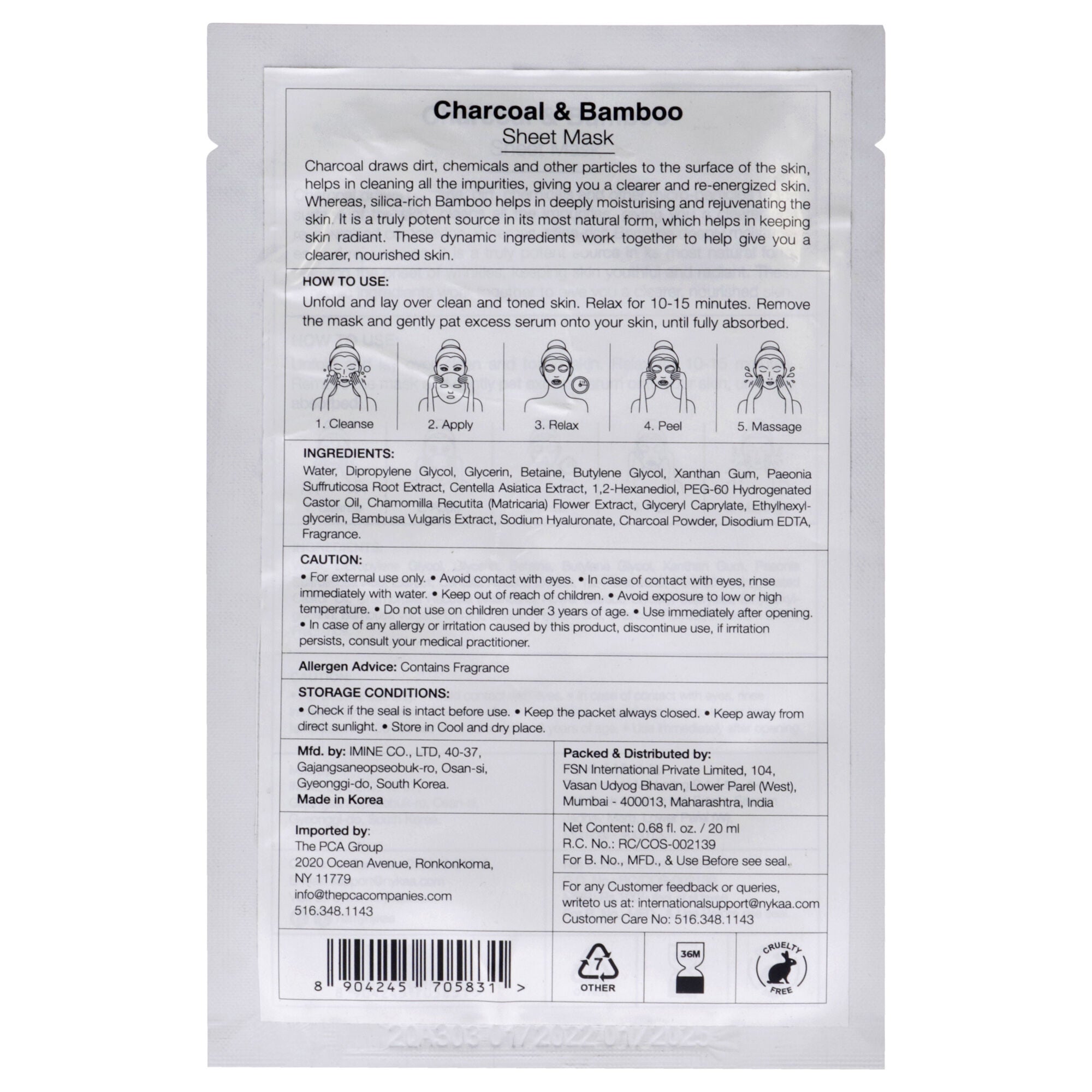 Skin Secrets Sheet Mask - Charcoal and Bamboo by Nykaa Naturals for Women - 1 Pc Mask, , alternate image number 3