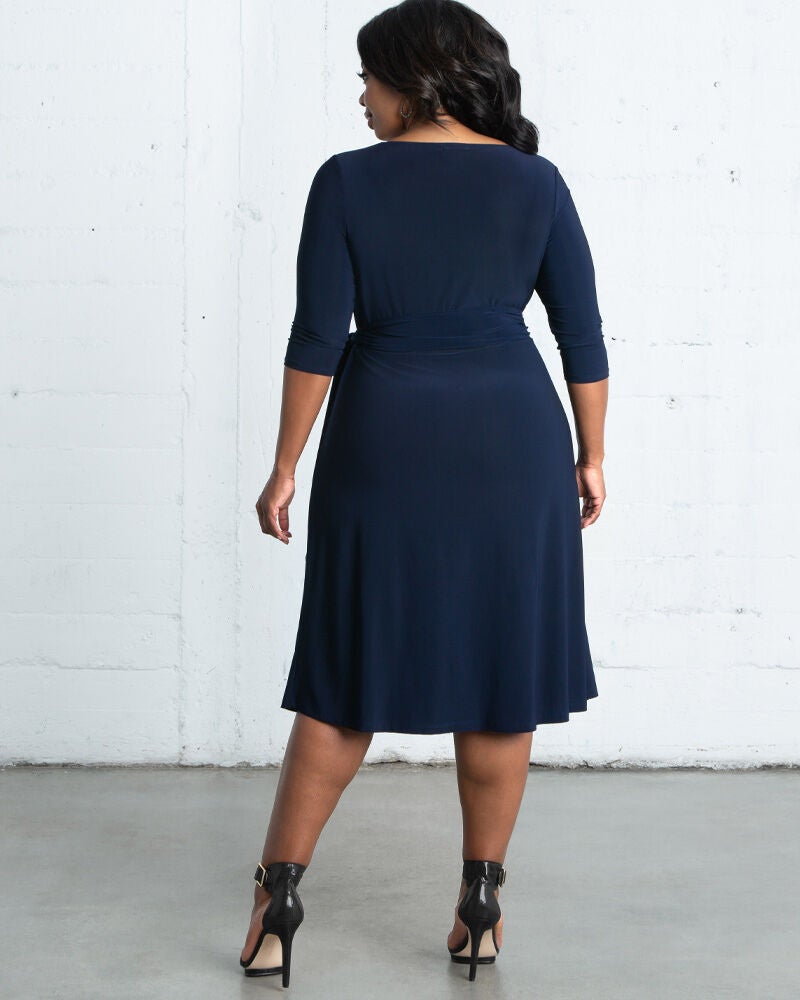 Sweetheart Knit Wrap Dress, Navy Blue, alternate image number 1