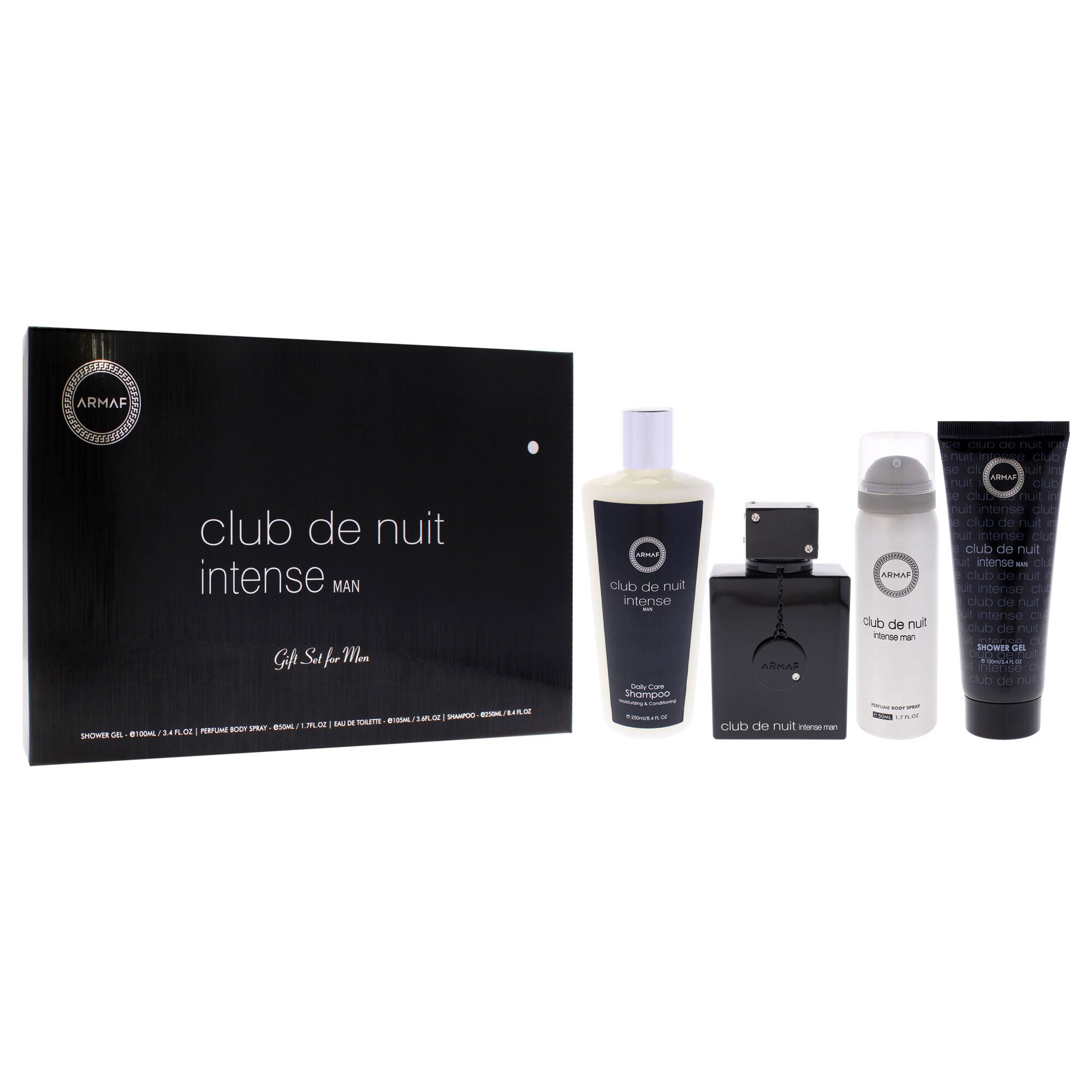 Club De Nuit Intense by Armaf for Men - 4 Pc Gift Set 3.6oz EDT Spray, 1.7oz Body Spray, 3.4oz Shower Gel, 8.4oz Shampoo, Clear, alternate image number 2