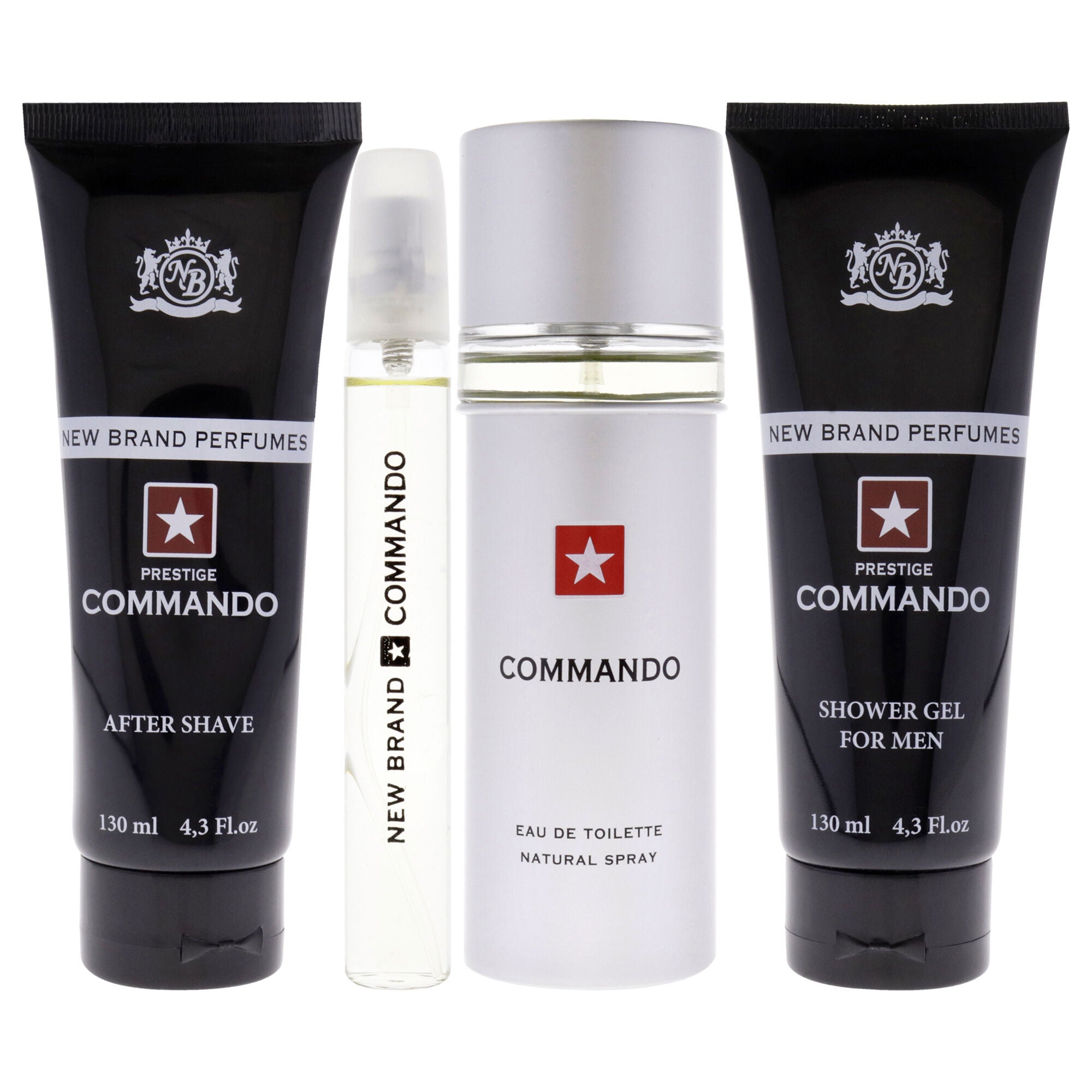 Prestige Commando by New Brand for Men - 4 Pc Gift Set 3.3oz EDT Spray, 0.5oz EDT Spray, 4.3oz Shower Gel, 4.3oz After Shave, See Description, alternate image number 4