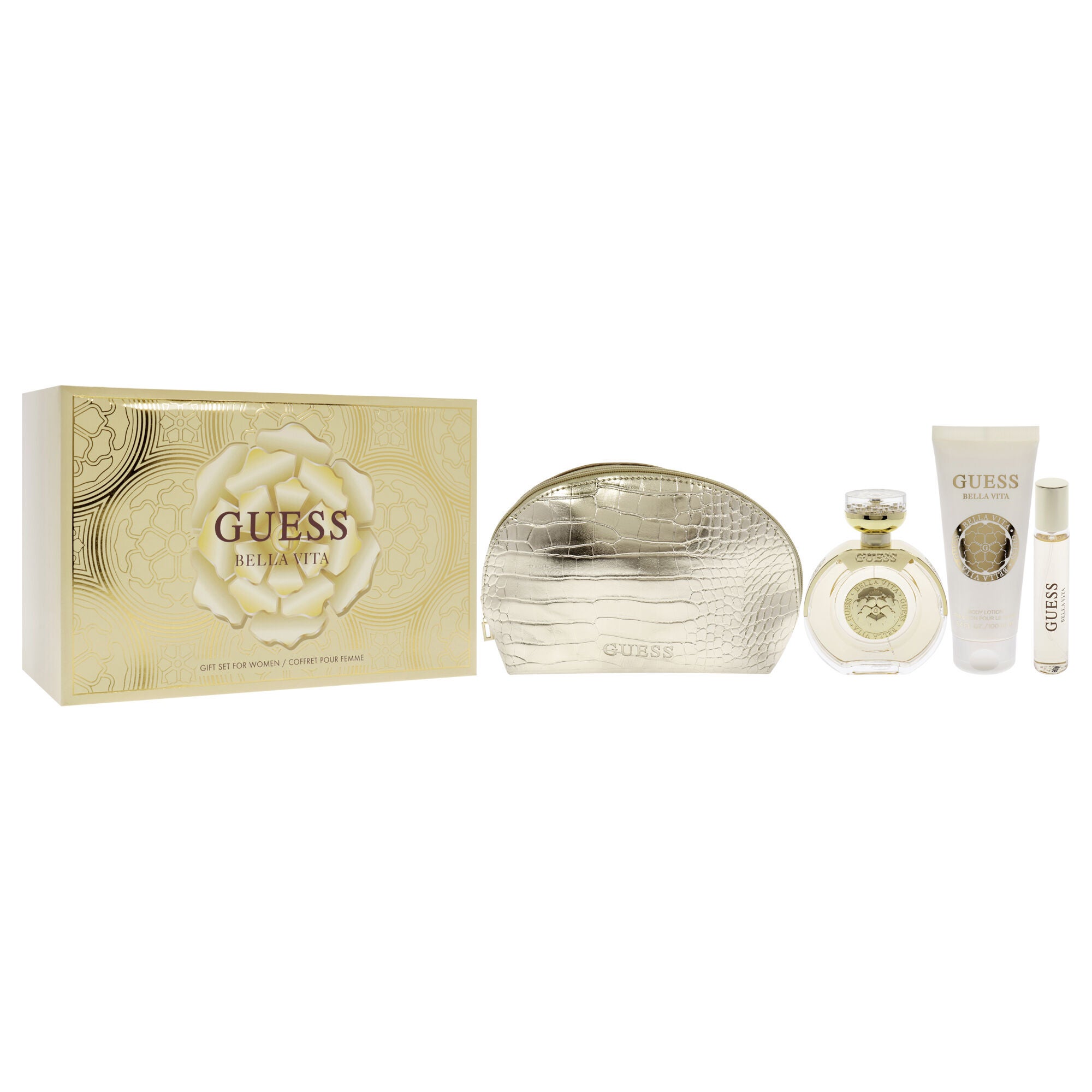 Guess Bella Vita by Guess for Women - 4 Pc Gift Set 3.4oz EDP Spray, 0.5oz EDP Travel Spray, 3.4oz Body Lotion, Pouch, See Description, alternate image number 1