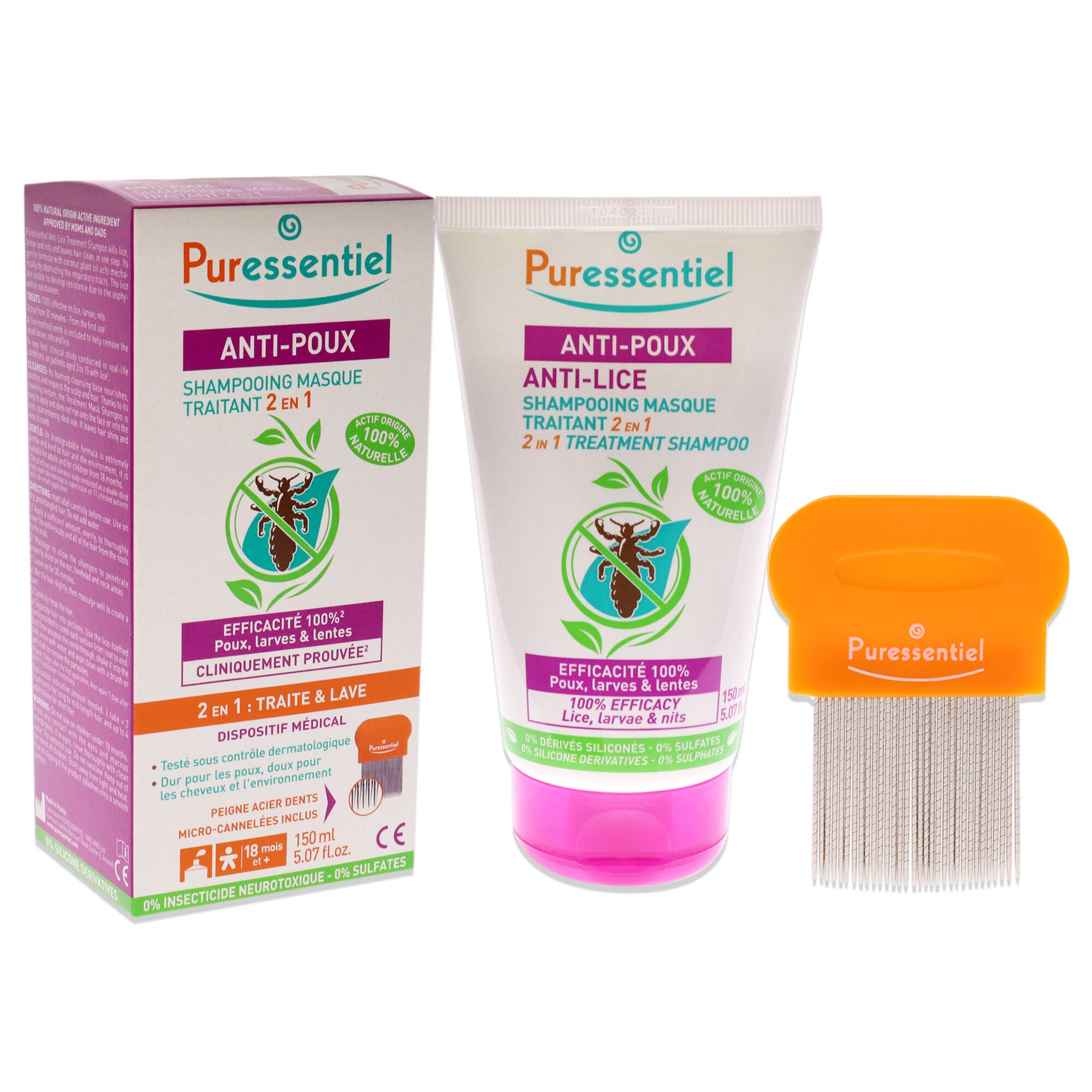 Anti-Lice 2-In-1 Treatment Shampoo Plus Comb by Puressentiel for Unisex - 5.07 oz Shampoo, See Description, alternate image number 2