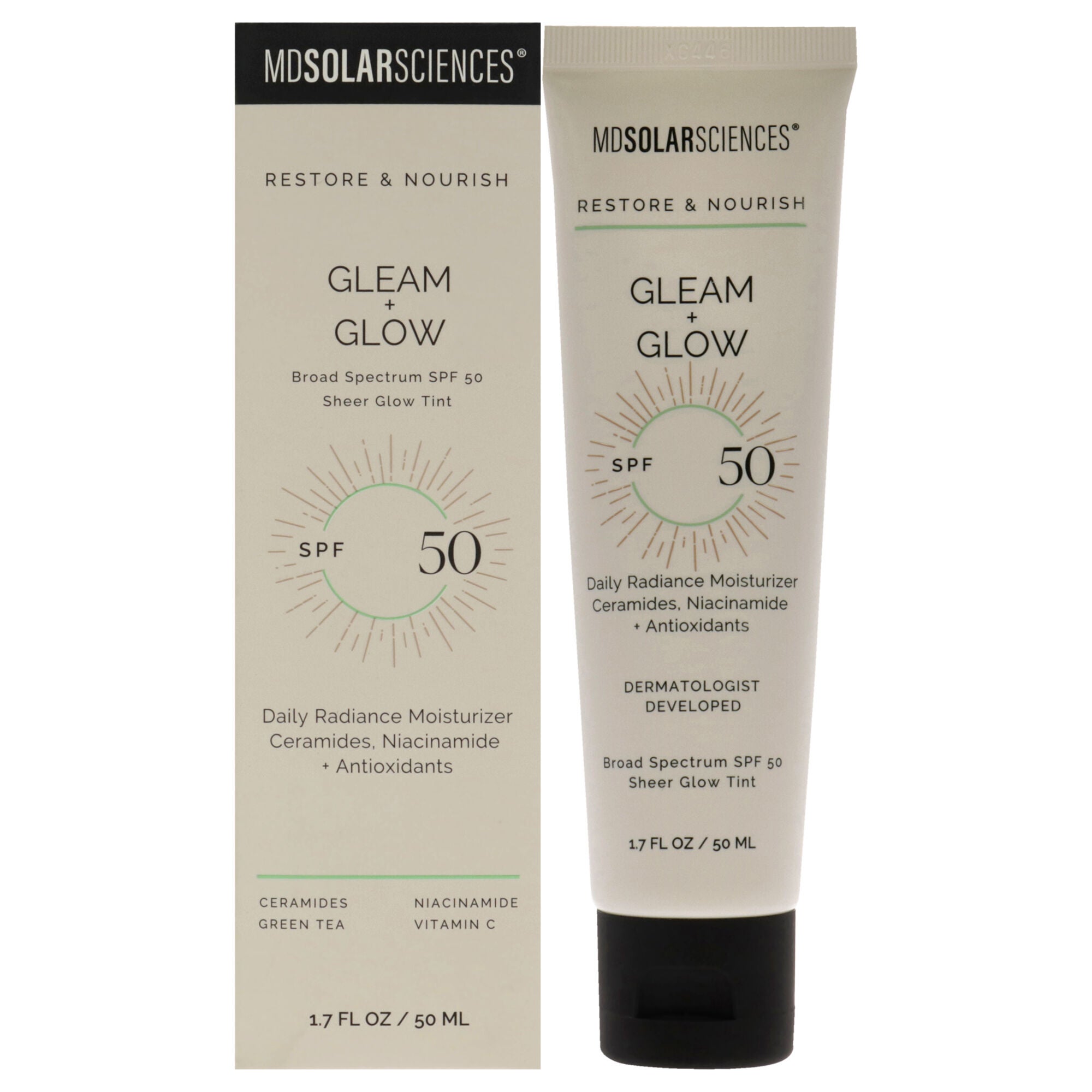 Gleam Plus Glow SPF 50 by MDSolarSciences for Women - 1.7 oz Moisturizer, See Description, hi-res image number 0