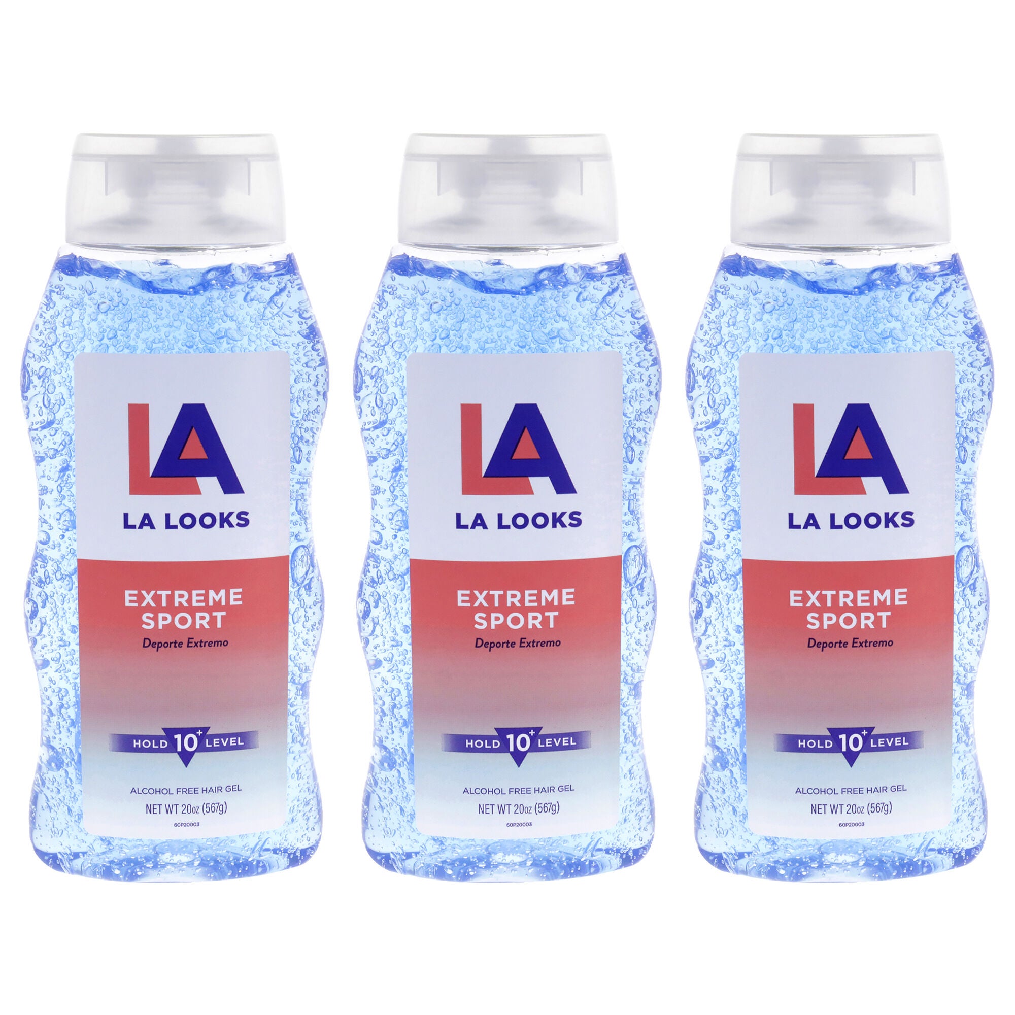 Extreme Sport Hold 10 Plus Level Hair Gel by L.A. Looks for Unisex - 20 oz Gel - Pack of 3, Light Blue, hi-res image number 0