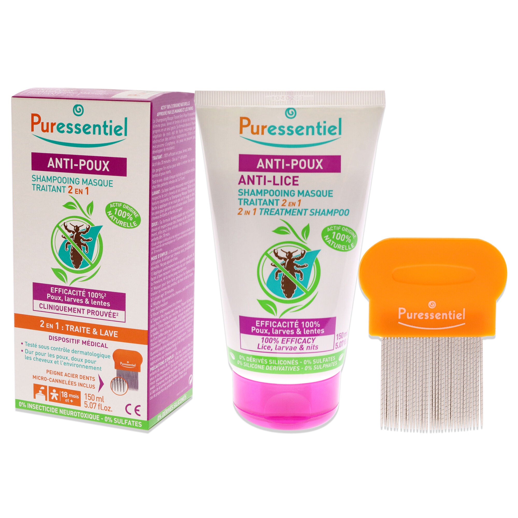 Anti-Lice 2-In-1 Treatment Shampoo Plus Comb by Puressentiel for Unisex - 5.07 oz Shampoo, See Description, alternate image number 1