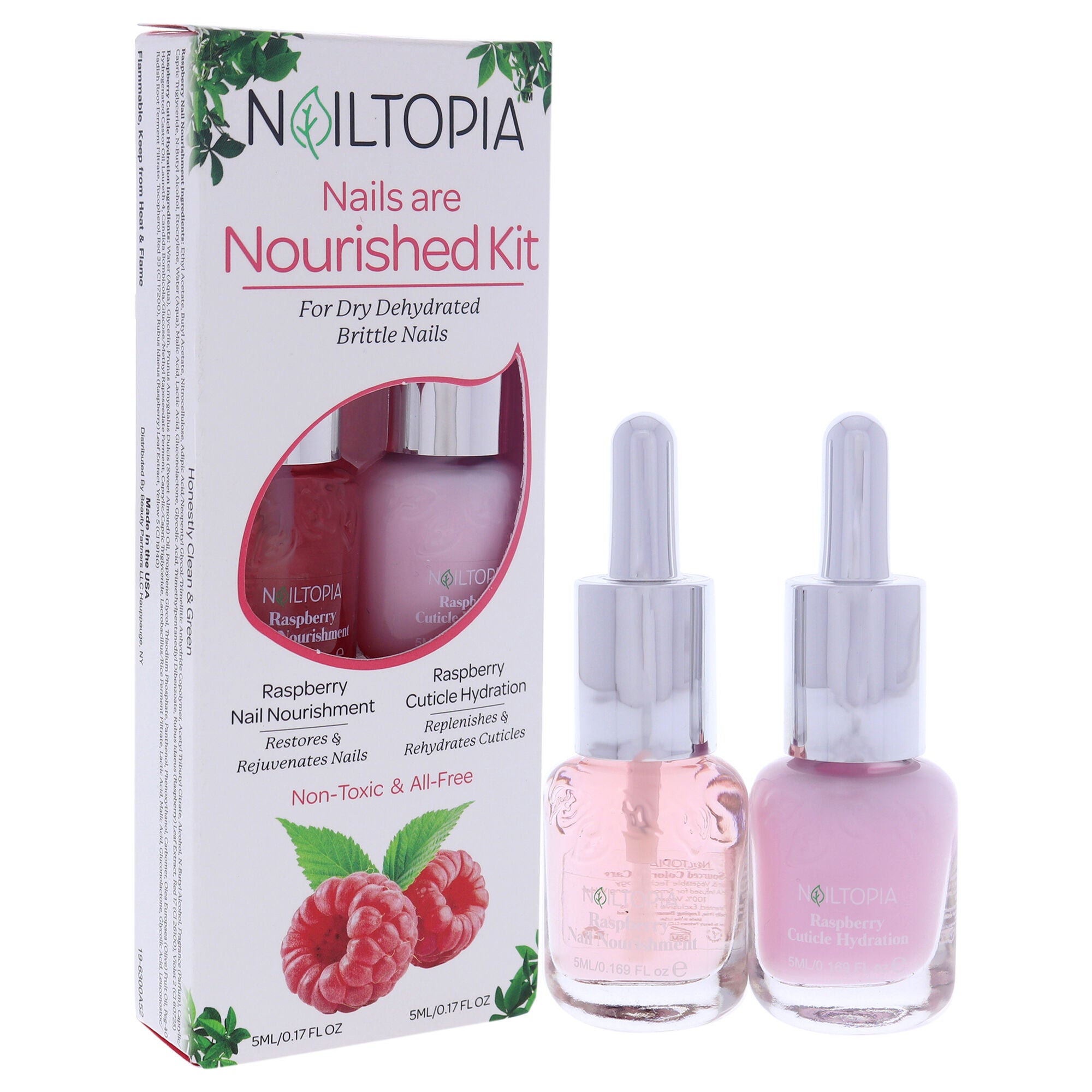 Nails are Nourished Kit by Nailtopia for Women - 2 Pc Kit 0.17oz Nail Nourishment Raspberry, 0.17oz Cuticle Hydration Raspberry, See Description, alternate image number 1
