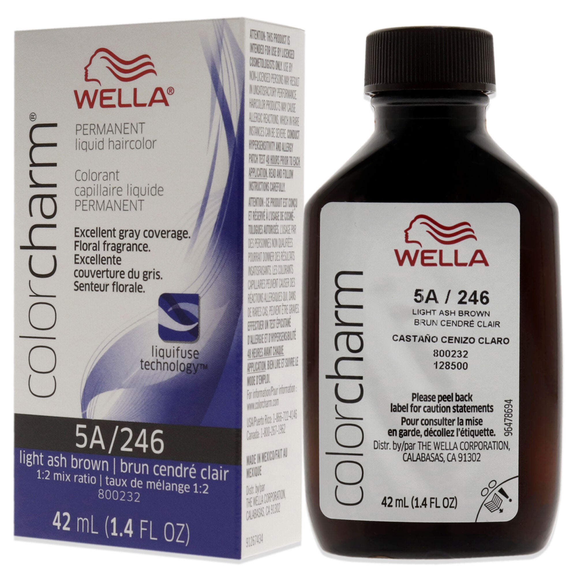 Color Charm Permanent Liquid Hair Color - 246 5A Light Ash Brown by Wella for Unisex - 1.42 oz Hair Color, Brown, alternate image number 3