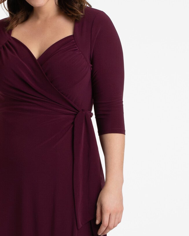 sweetheart knit wrap dress Kiyonna Women's Sweetheart Knit Wrap Dress with 3/4 Sleeves