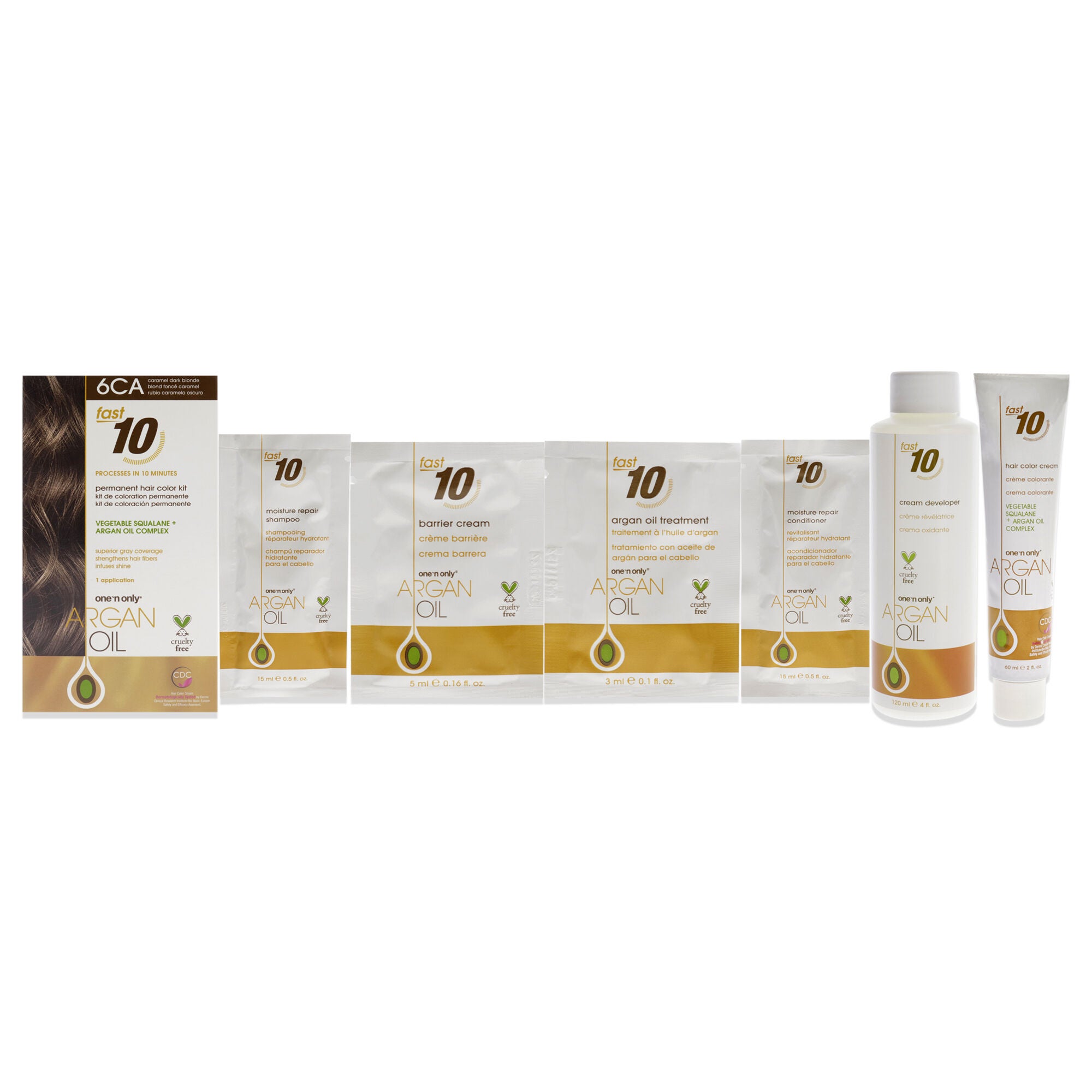 Argan Oil Fast 10 Permanent Hair Color Kit - 6CA Caramel Dark Blonde by One n Only for Unisex - 1 Pc Hair Color, See Description, hi-res image number 0