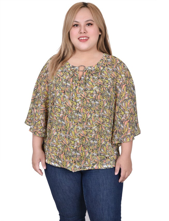 Chiffon Poncho Top With Ring, Coral Grey Must Blos, hi-res image number null