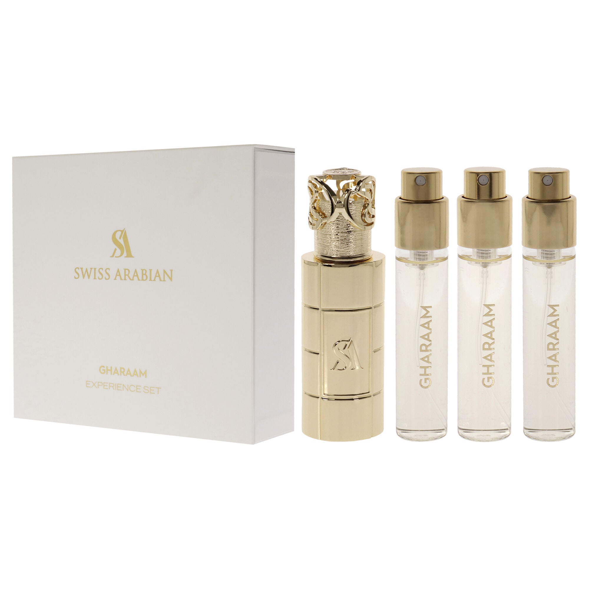 Gharaam by Swiss Arabian for Unisex - 4 Pc Mini Gift Set 3 x 10ml Perfume Spray, 1 Metal Case, , alternate image number 8