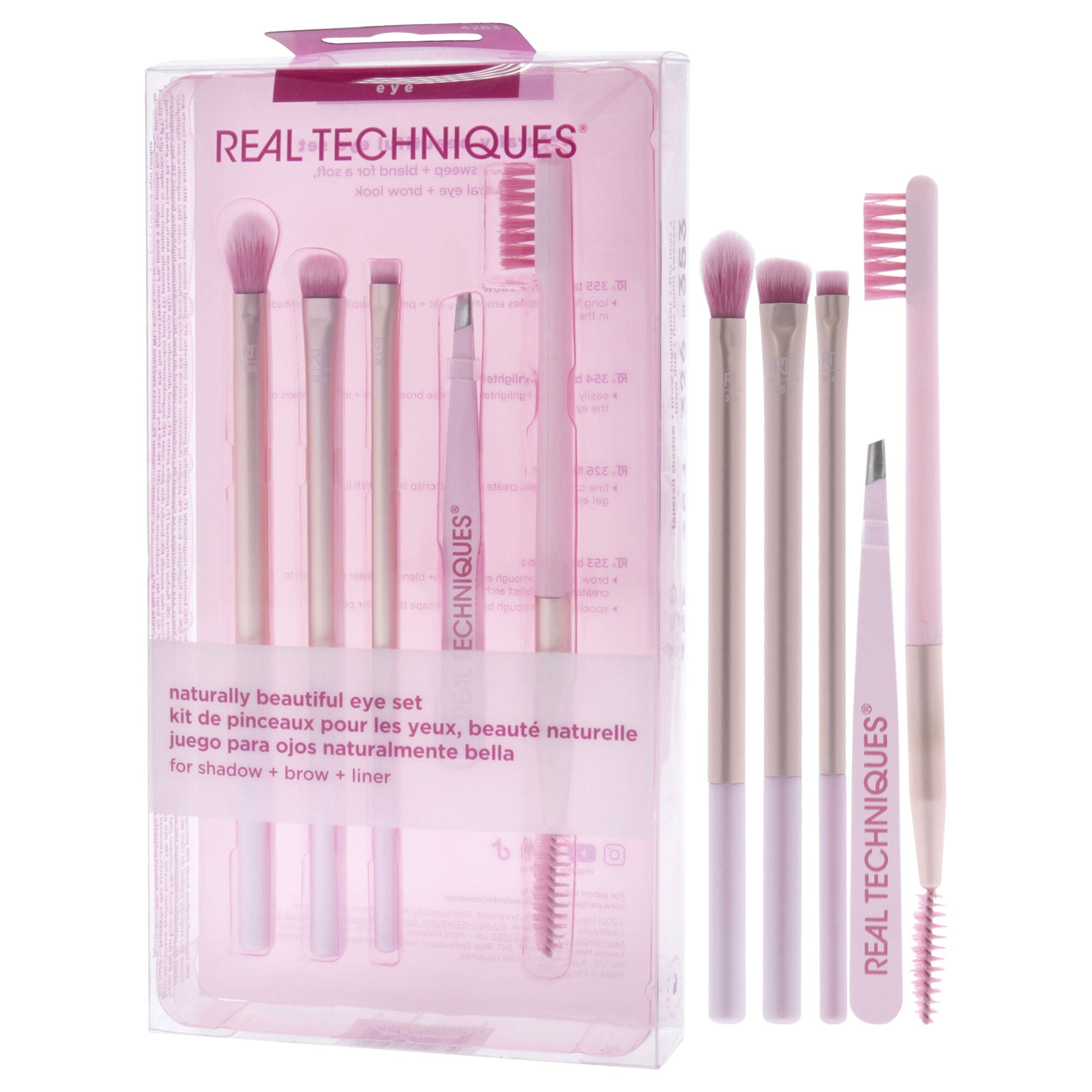 Naturally Beautiful Eye Set by Real Techniques for Women - 5 Pc Tapered Shadow Brush - 355, Brow Highlighter Brush - 354, Flat Liner Brush - 326, Brow Duo Brush - 353, Fine Point Tweezer, Red, alternate image number 2