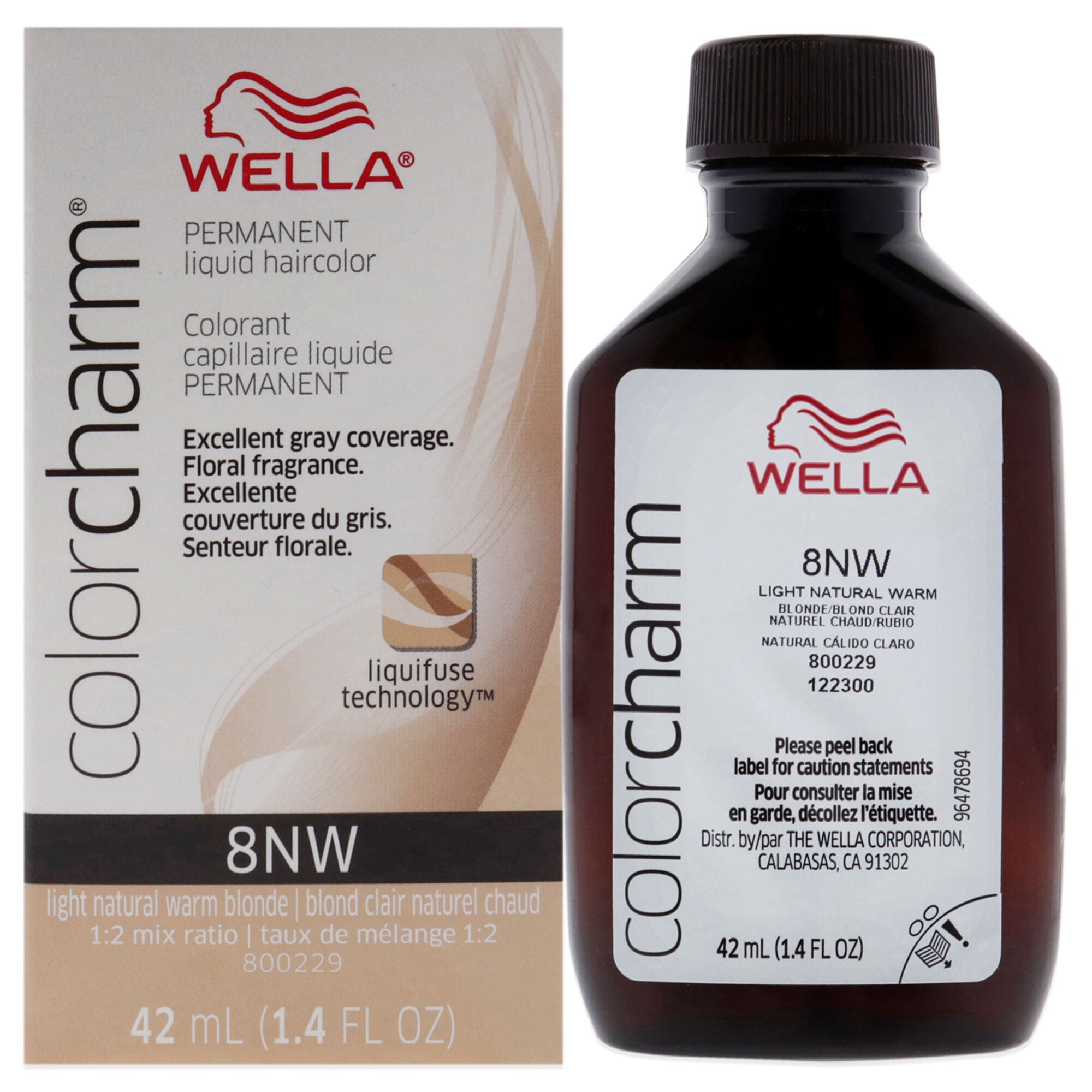 Color Charm Permanent Liquid Hair Color - 8NW Light Natural Warm Blonde by Wella for Unisex - 1.42 oz Hair Color, See Description, hi-res image number 0