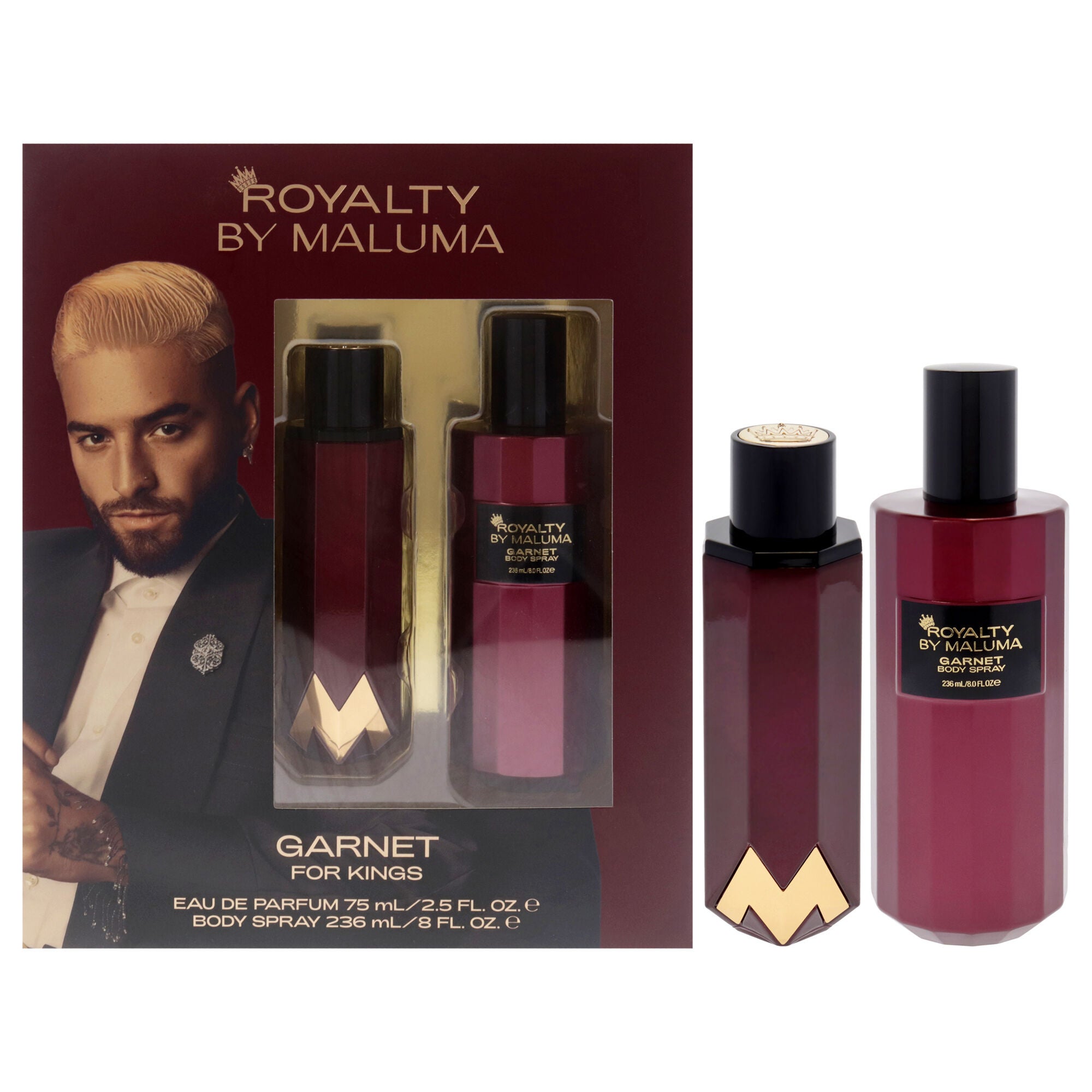 Garnet by Royalty By Maluma for Men - 2 Pc Gift Set 2.5oz EDP Spray, 8oz Body Spray, See Description, hi-res image number 0