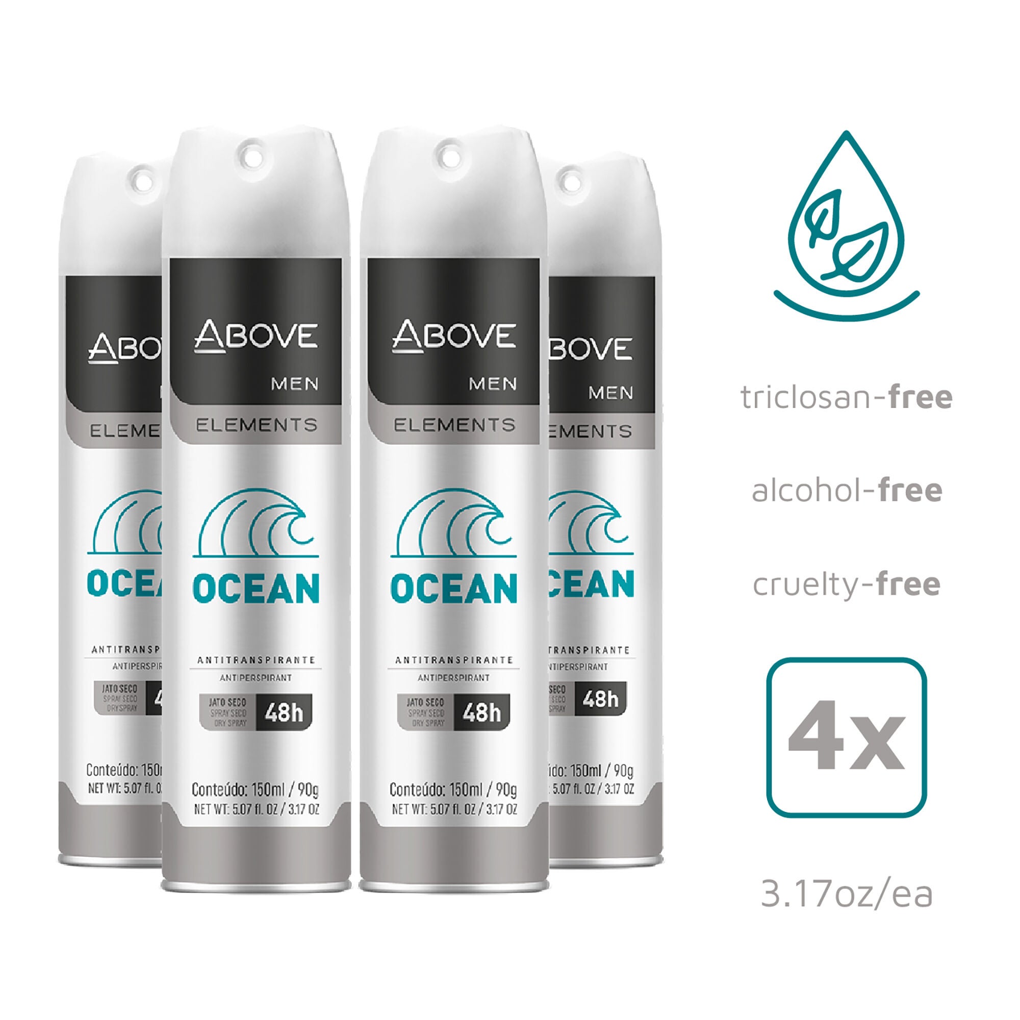 48 Hours Element Antiperspirant Deodorant - Ocean by Above for Men - 3.17 oz Deodorant Spray - Pack of 4, See Description, alternate image number 1