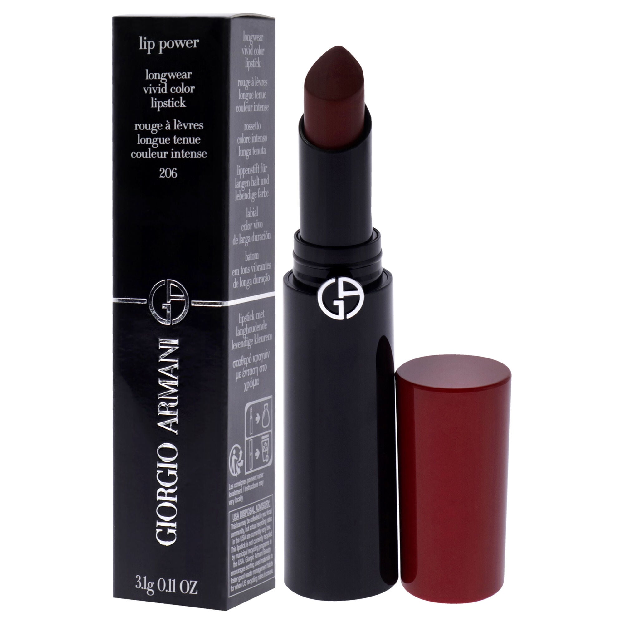Lip Power Longwear Vivid Color Lipstick - 206 Cedar by Giorgio Armani for Women - 0.11 oz Lipstick, See Description, alternate image number 3