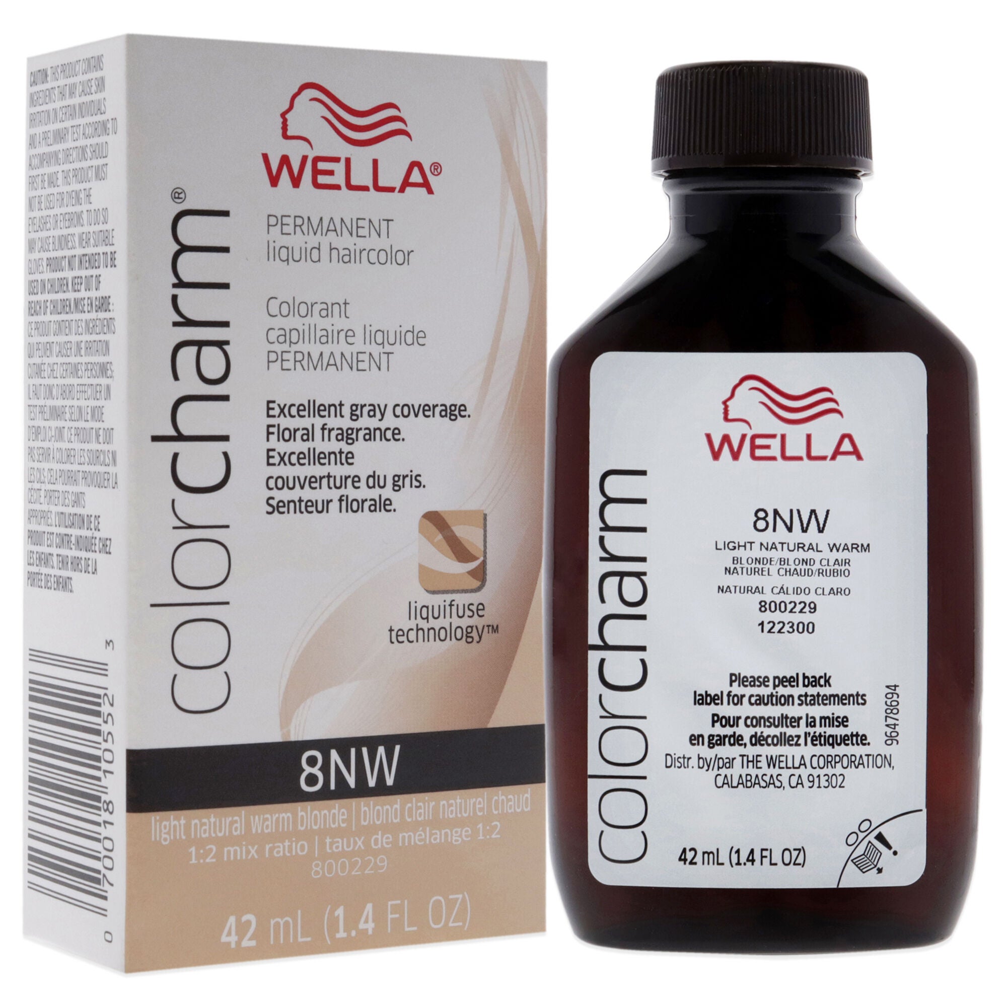 Color Charm Permanent Liquid Hair Color - 8NW Light Natural Warm Blonde by Wella for Unisex - 1.42 oz Hair Color, See Description, alternate image number 2