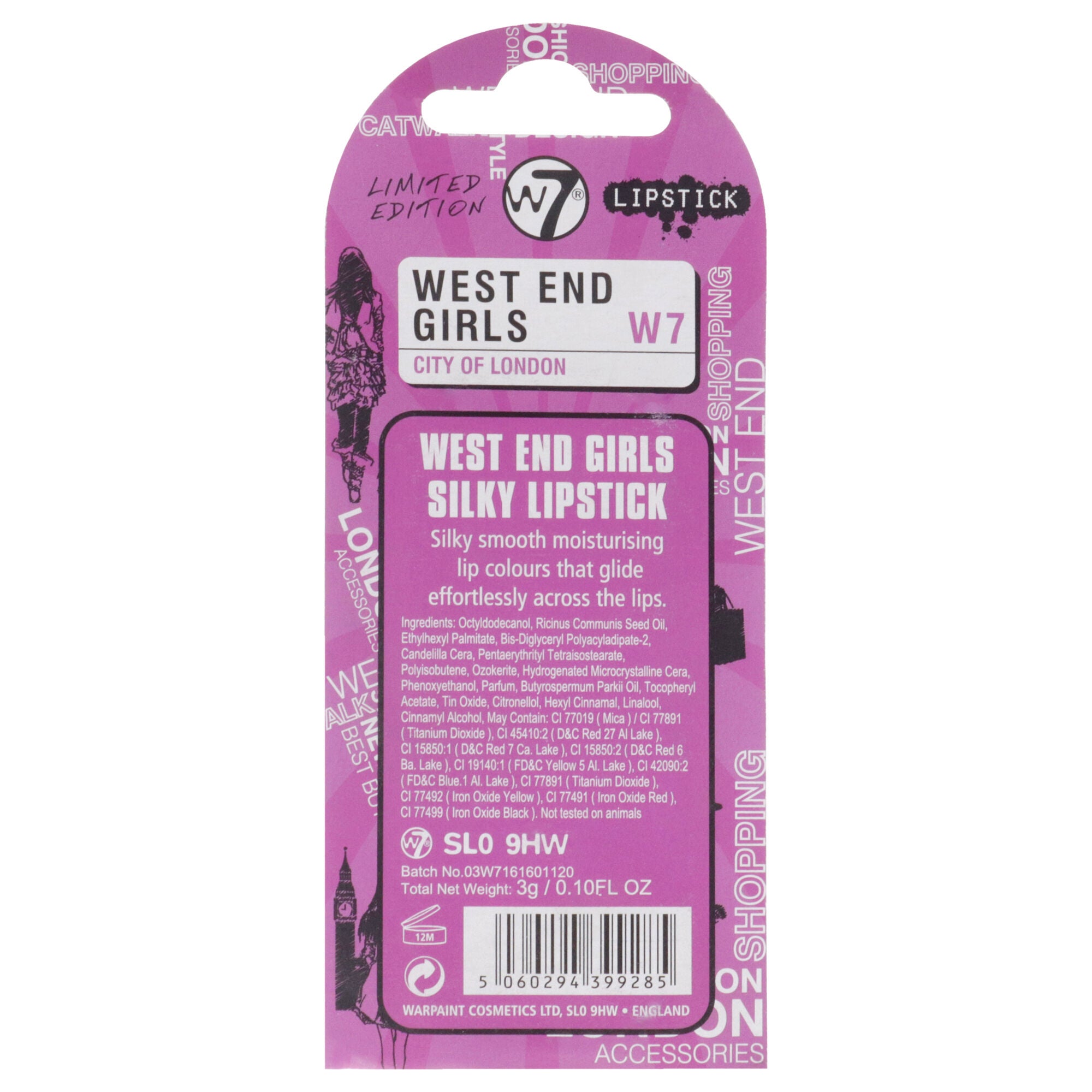 West End Girls City Of London - Fuchsia by W7 for Women - 0.1 oz Lipstick, See Description, alternate image number 2