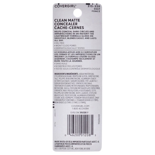 Clean Matte Liquid Concealer - 315-320 Deep Fonce by CoverGirl for Women - 0.37 oz Concealer, NA, alternate image number null