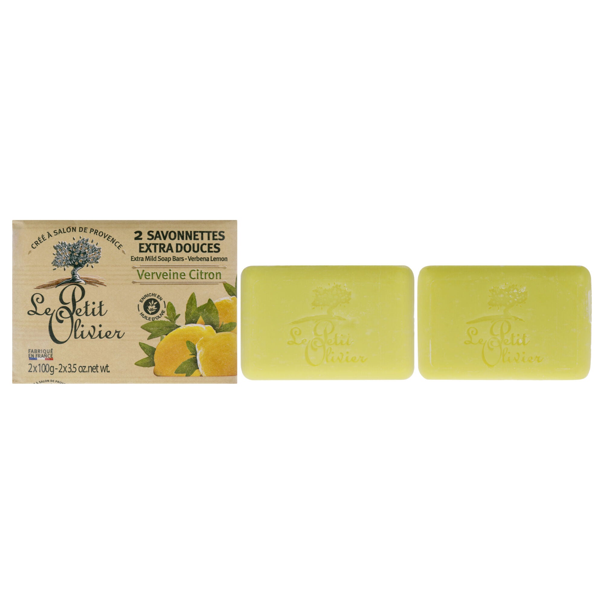 Extra Mild Soap Bars - Verbena Lemon by Le Petit Olivier for Men - 2 x 3.5 oz Soap, See Description, hi-res image number 0