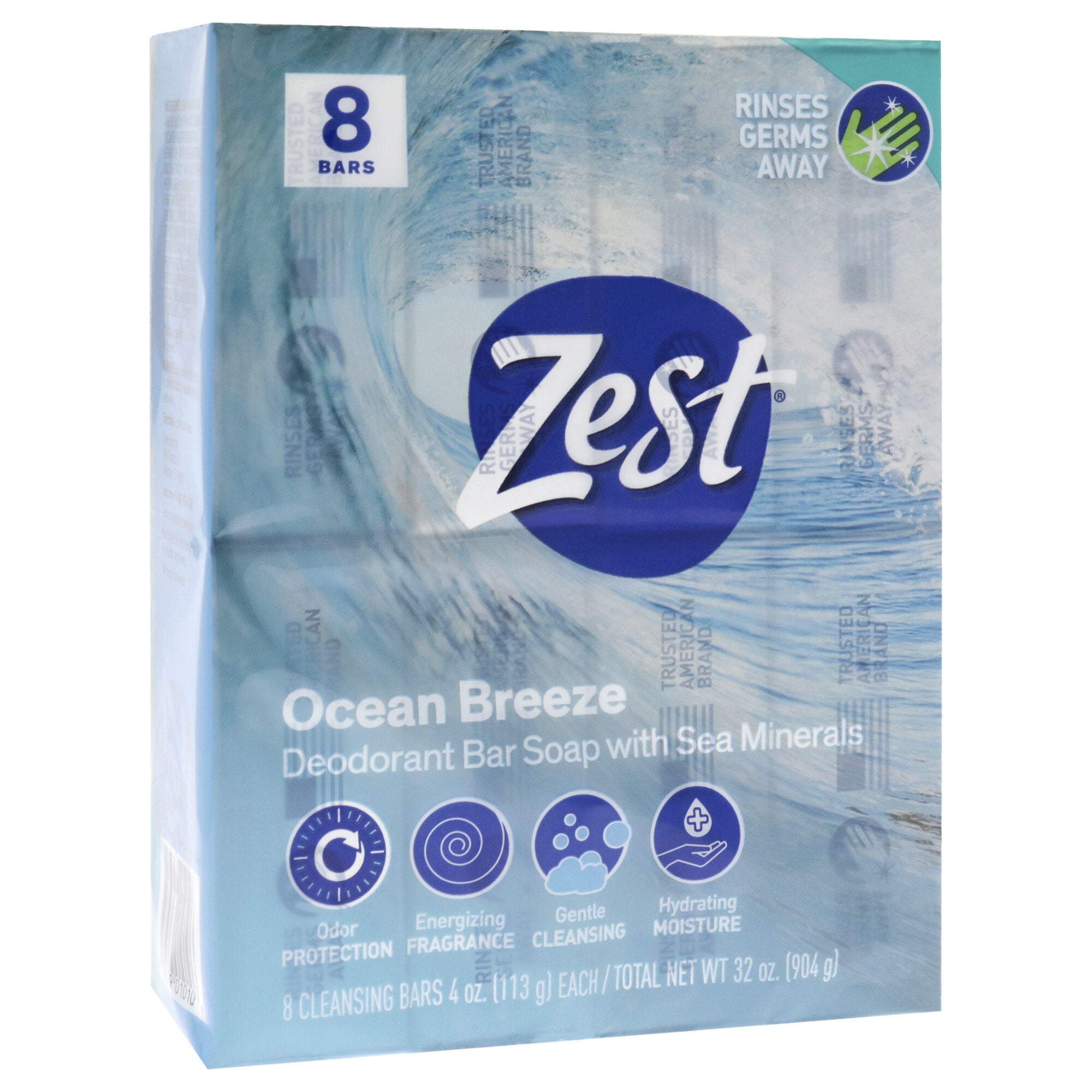Deodorant Bar Soap - Ocean Breeze by Zest for Women - 8 x 4 oz Bar Soap, See Description, alternate image number 1