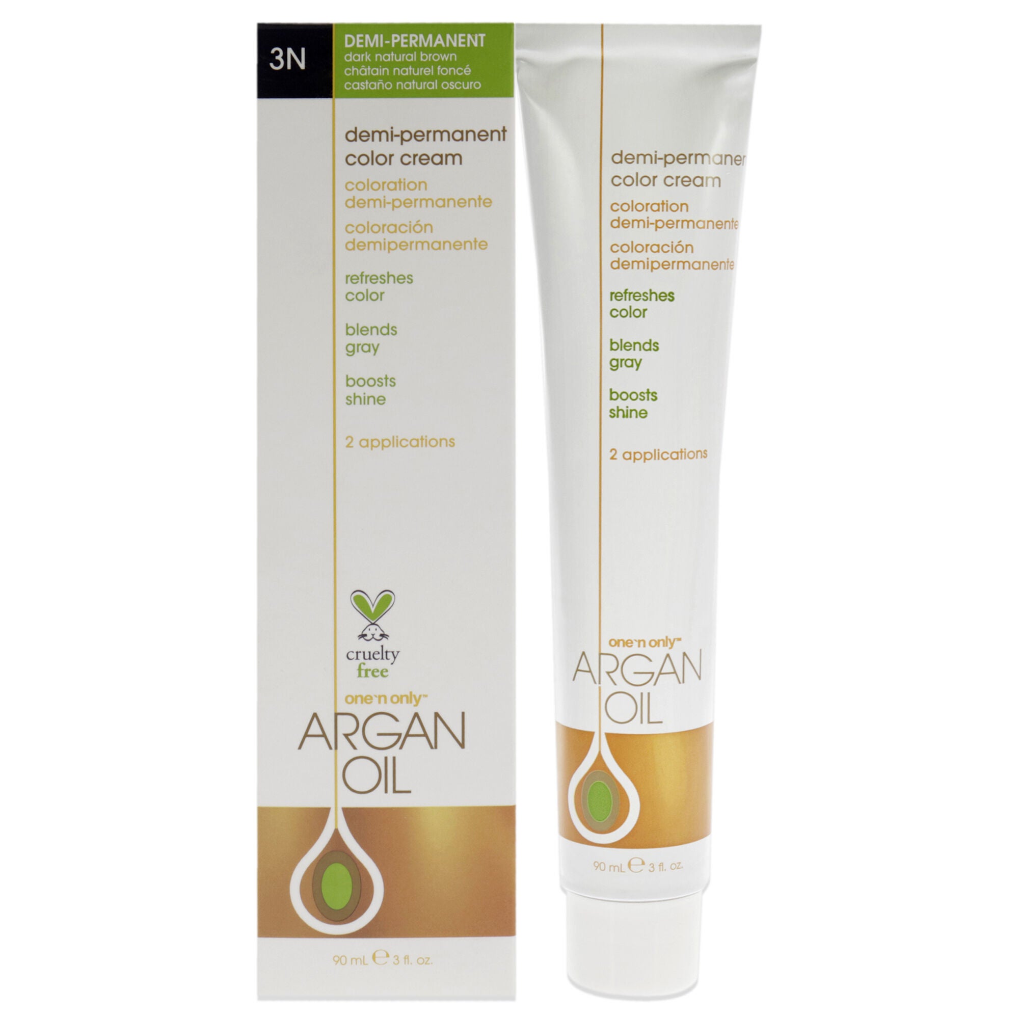 Argan Oil Demi-Permanent Color Cream - 3N Dark Natural Brown by One n Only for Unisex - 3 oz Hair Color, See Description, hi-res image number 0