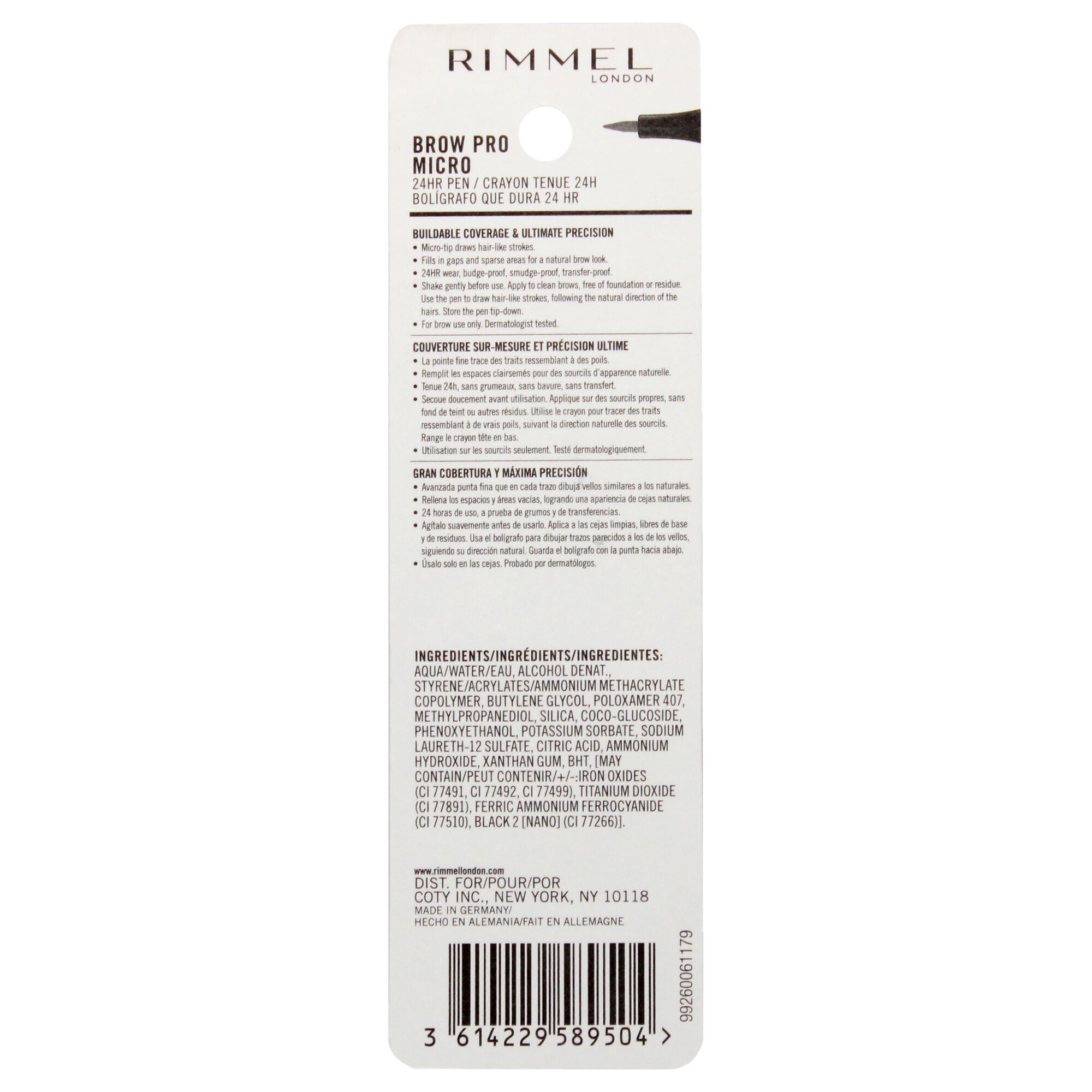 Brow Pro Micro 24HR Pen - 004 Dark Brown by Rimmel London for Women - 0.03 oz Eyeliner, See Description, alternate image number 1