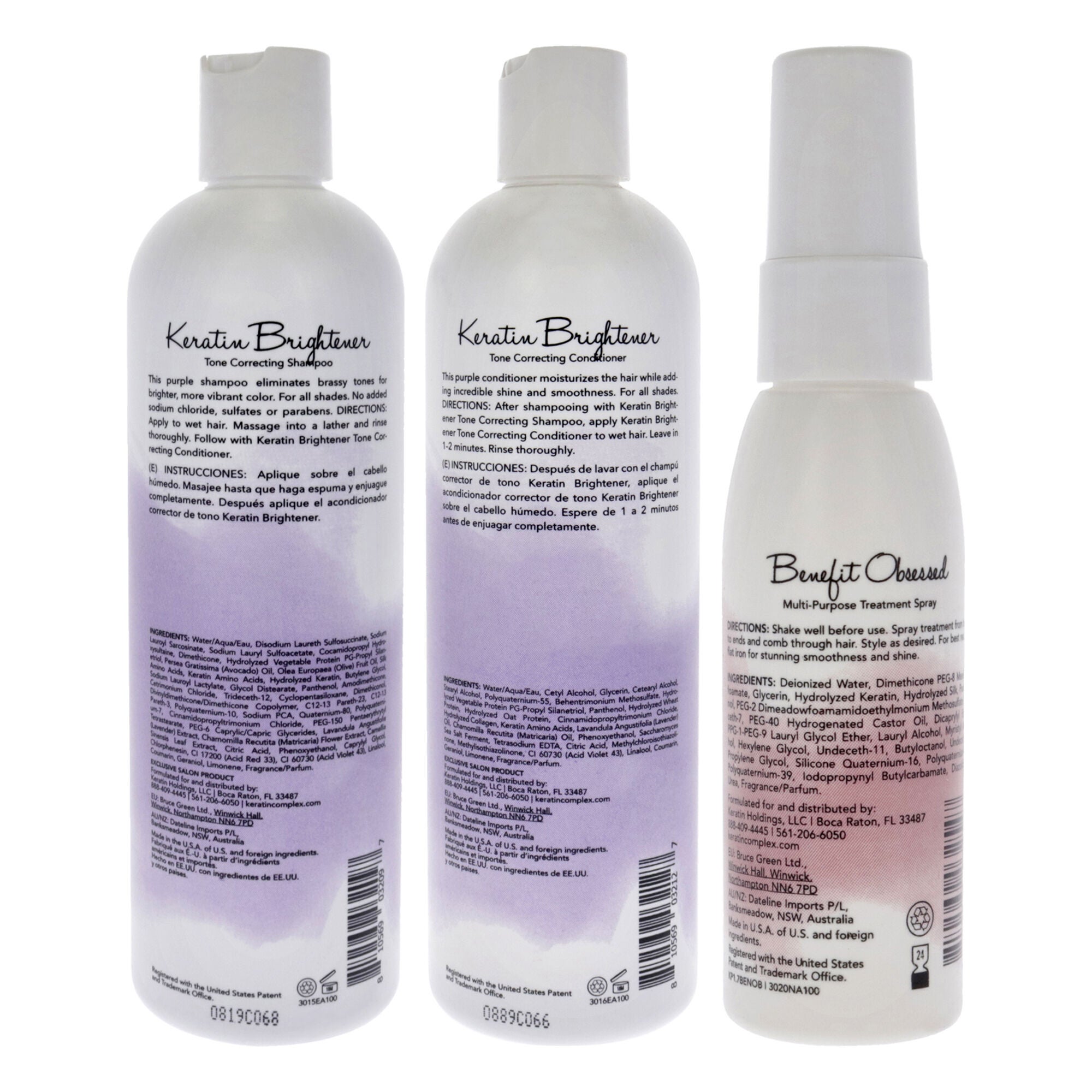 Keratin Brightener Kit by Keratin Perfect for Unisex - 3 Pc 12 oz Shampoo, 12oz Conditioner, 1.7oz Benefit Obsessed Treatment, See Description, alternate image number 1