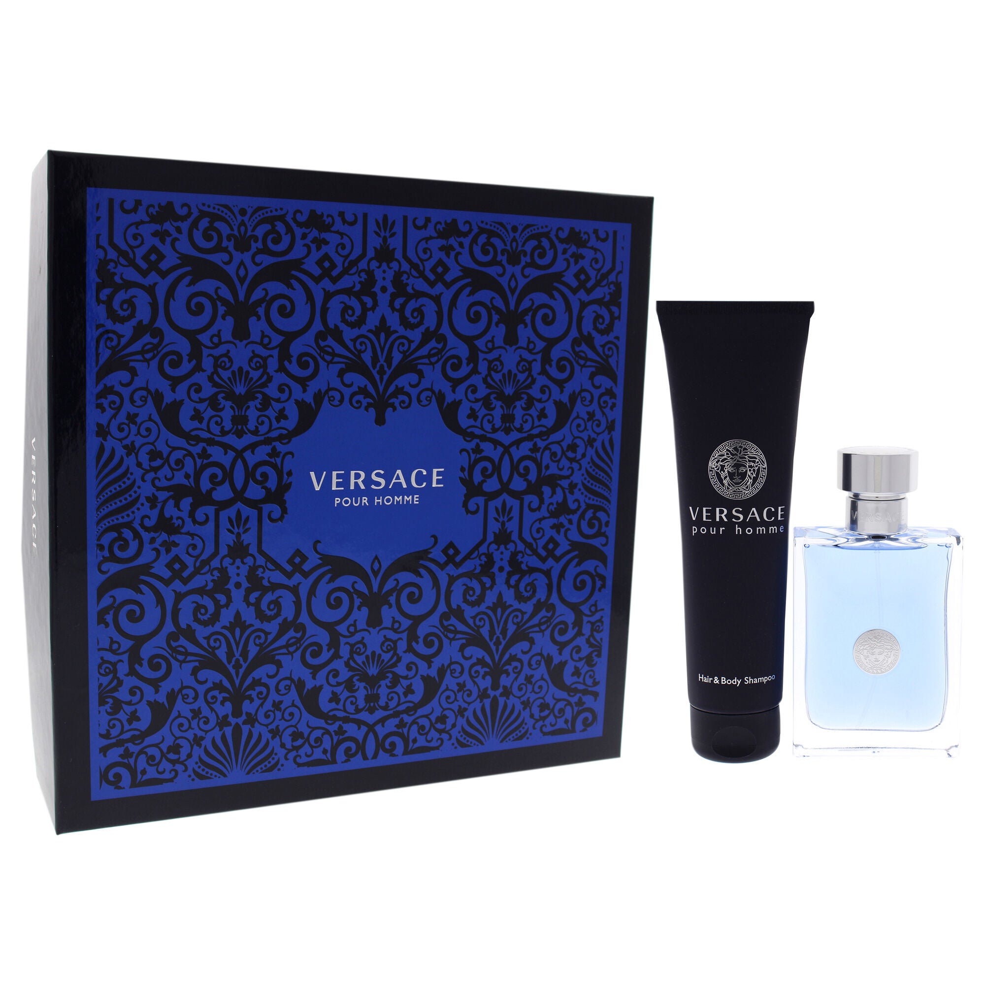 Versace Pour Homme by Versace for Men - 2 Pc Gift Set 3.4oz EDT Spray, 5.0oz Hair and Body Shampoo, See Description, hi-res image number 0
