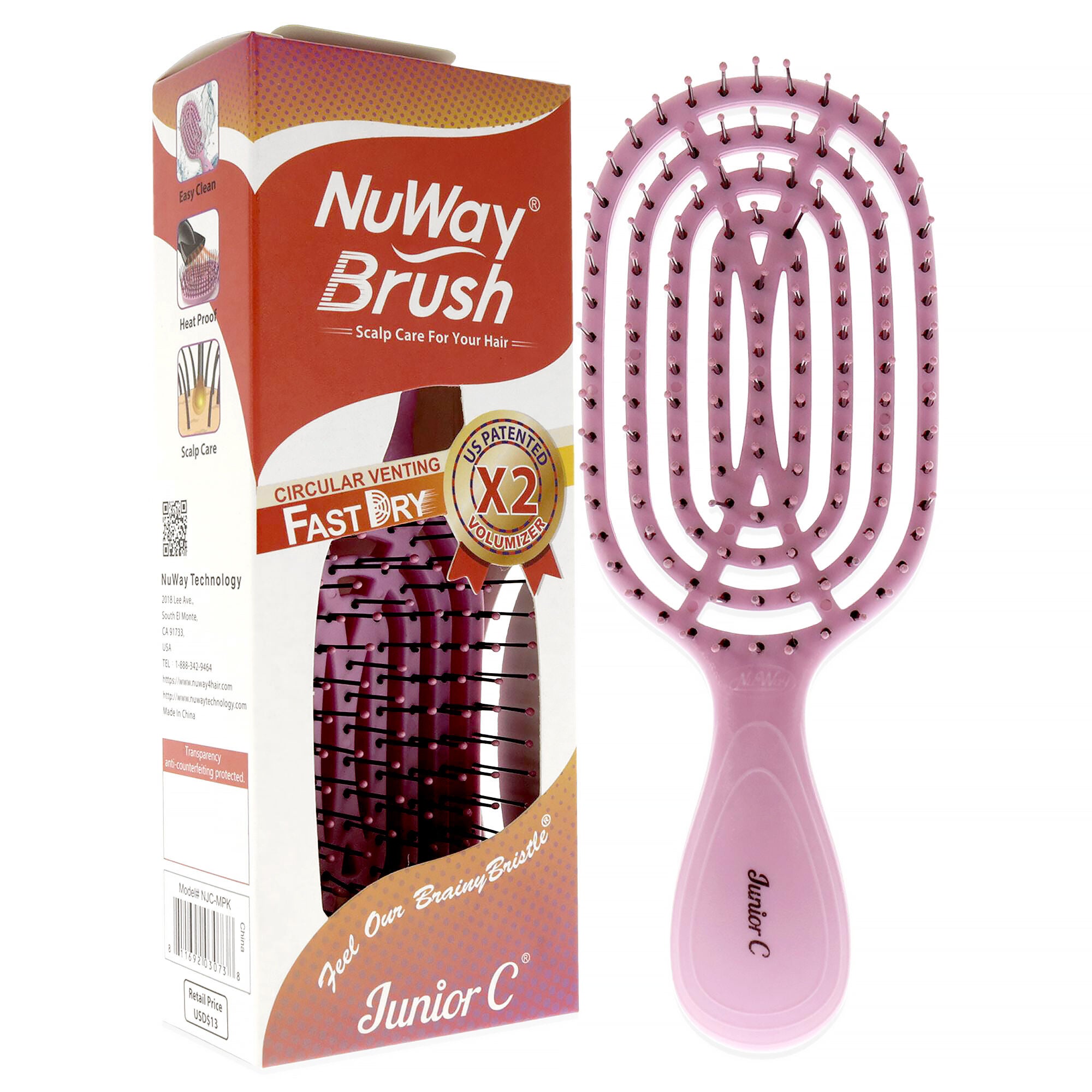 Patented Vented Junior C Brush - Pink by NuWay 4Hair for Unisex - 1 Pc Hair Brush, See Description, alternate image number 1