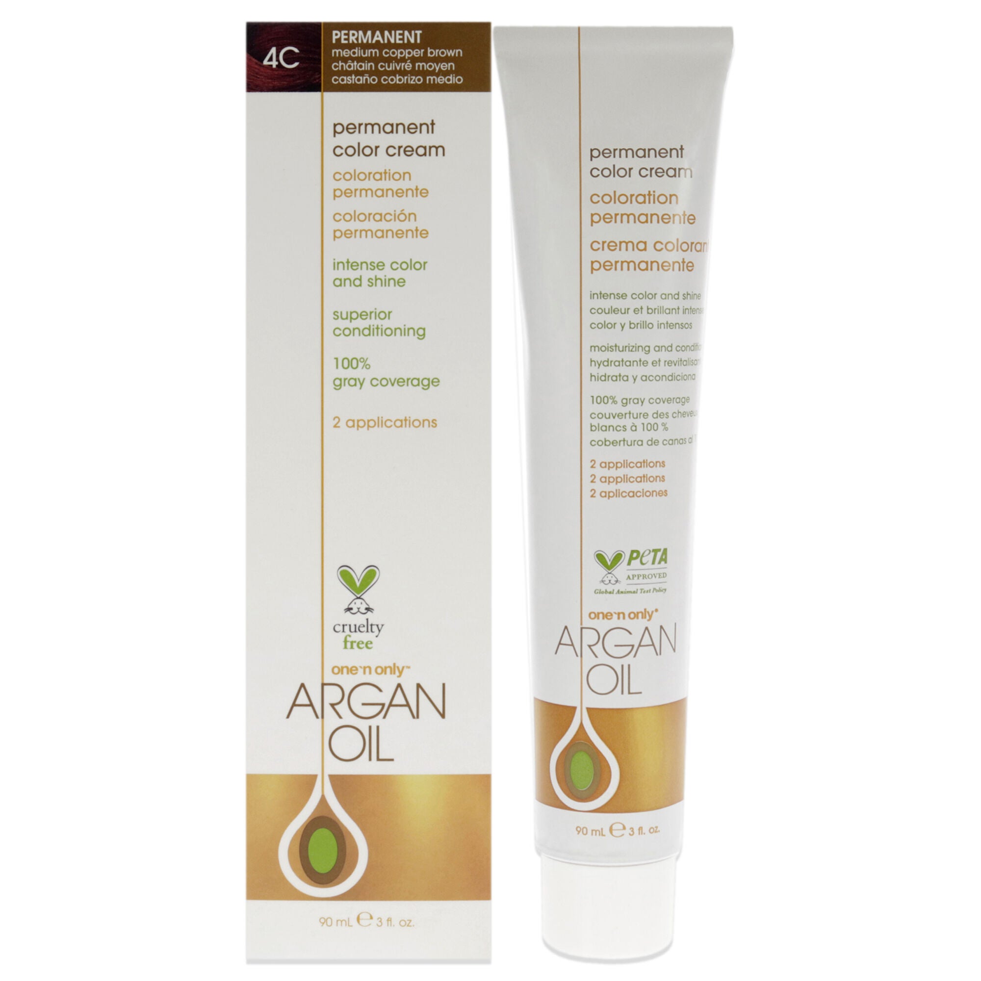 Argan Oil Permanent Color Cream - 4C Medium Copper Brown by One n Only for Unisex - 3 oz Hair Color, See Description, hi-res image number 0