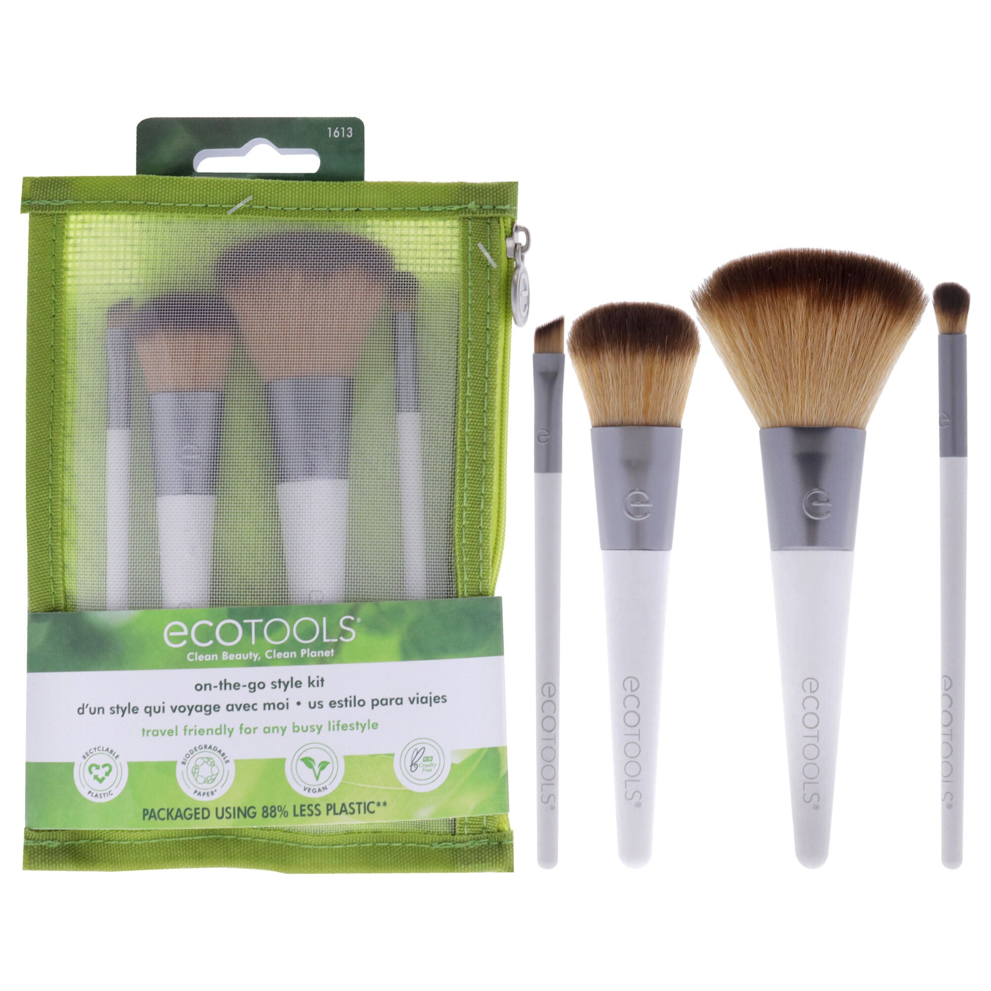 On-The-Go Style Brush Kit by Ecotools for Women - 4 Pc Complexion Blending Brush, Multitasking Blush Brush, Micro Crease Brush, Angled Liner Brush, See Description, hi-res image number 0