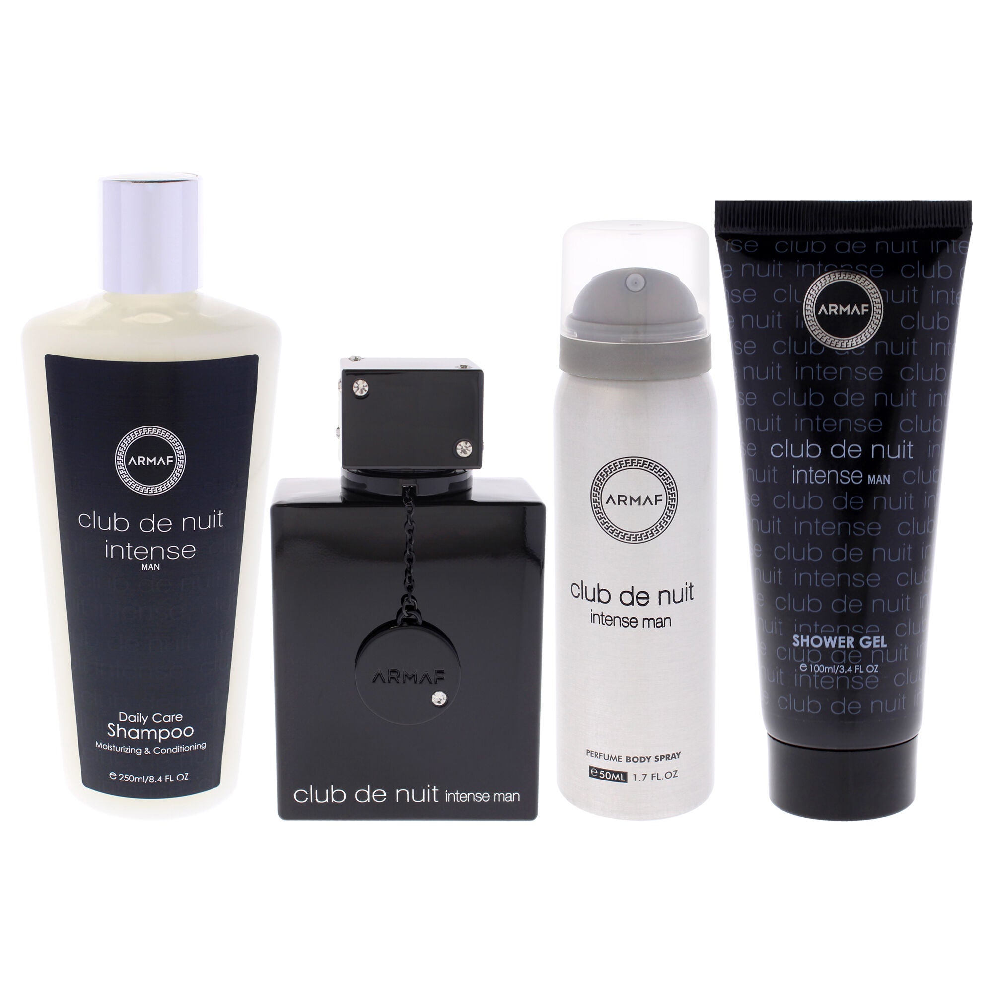 Club De Nuit Intense by Armaf for Men - 4 Pc Gift Set 3.6oz EDT Spray, 1.7oz Body Spray, 3.4oz Shower Gel, 8.4oz Shampoo, Clear, alternate image number 1