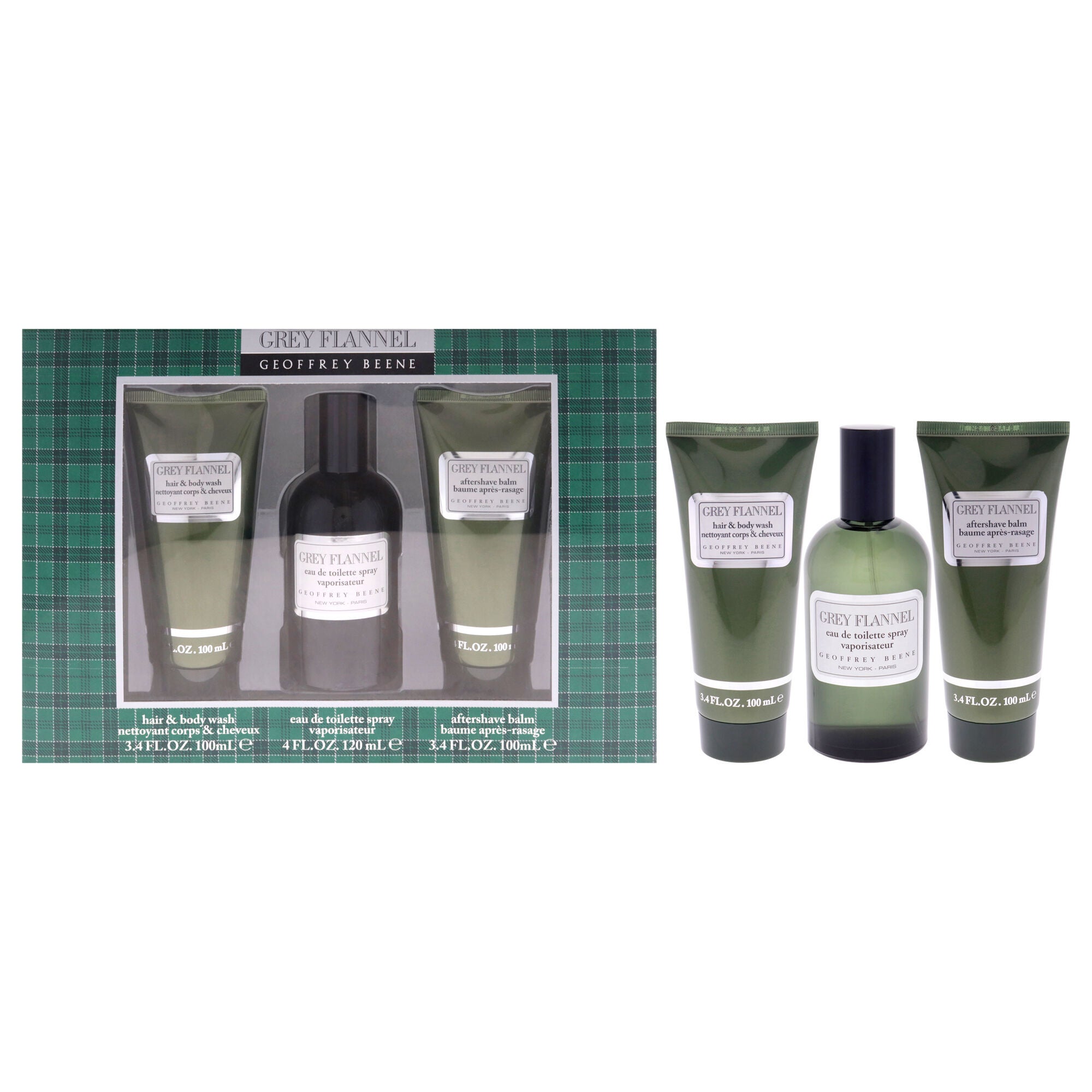 Grey Flannel by Geoffrey Beene for Men - 3 Pc Gift Set 4oz EDT Spray, 3.4oz After Shave Balm, 3.4oz Hair and Body Wash, See Description, hi-res image number 0