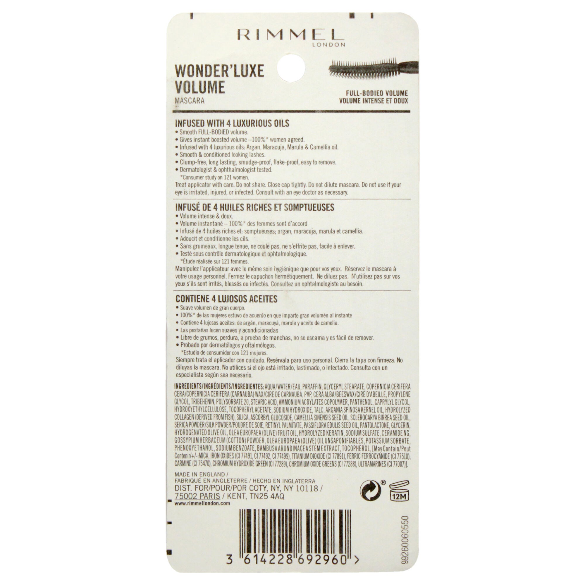 Wonder Luxe Volume Mascara - 003 Extreme Black by Rimmel London for Women - 0.37 oz Mascara, See Description, alternate image number 2