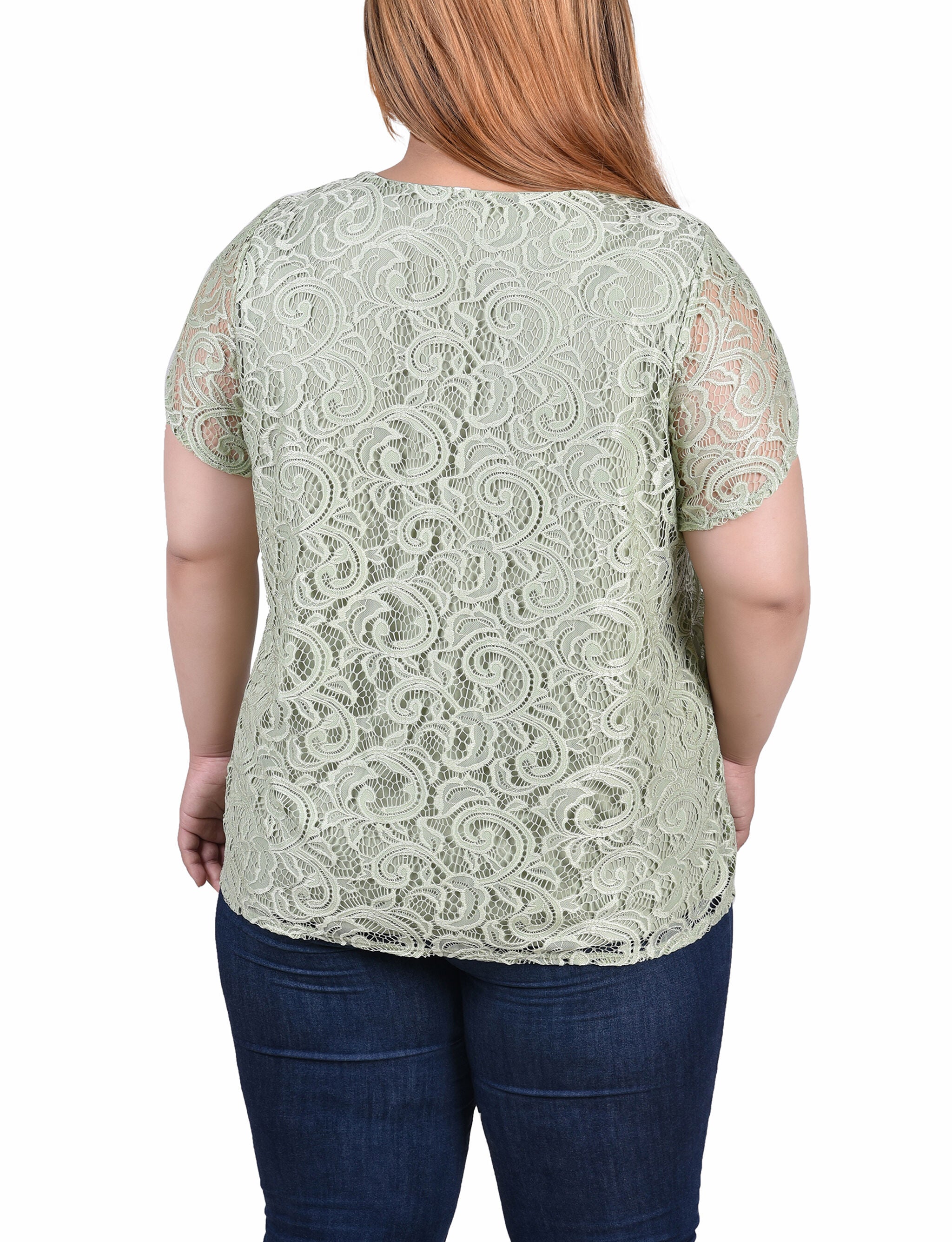 Lace Petal Sleeve Top, Frosty Green, alternate image number 2
