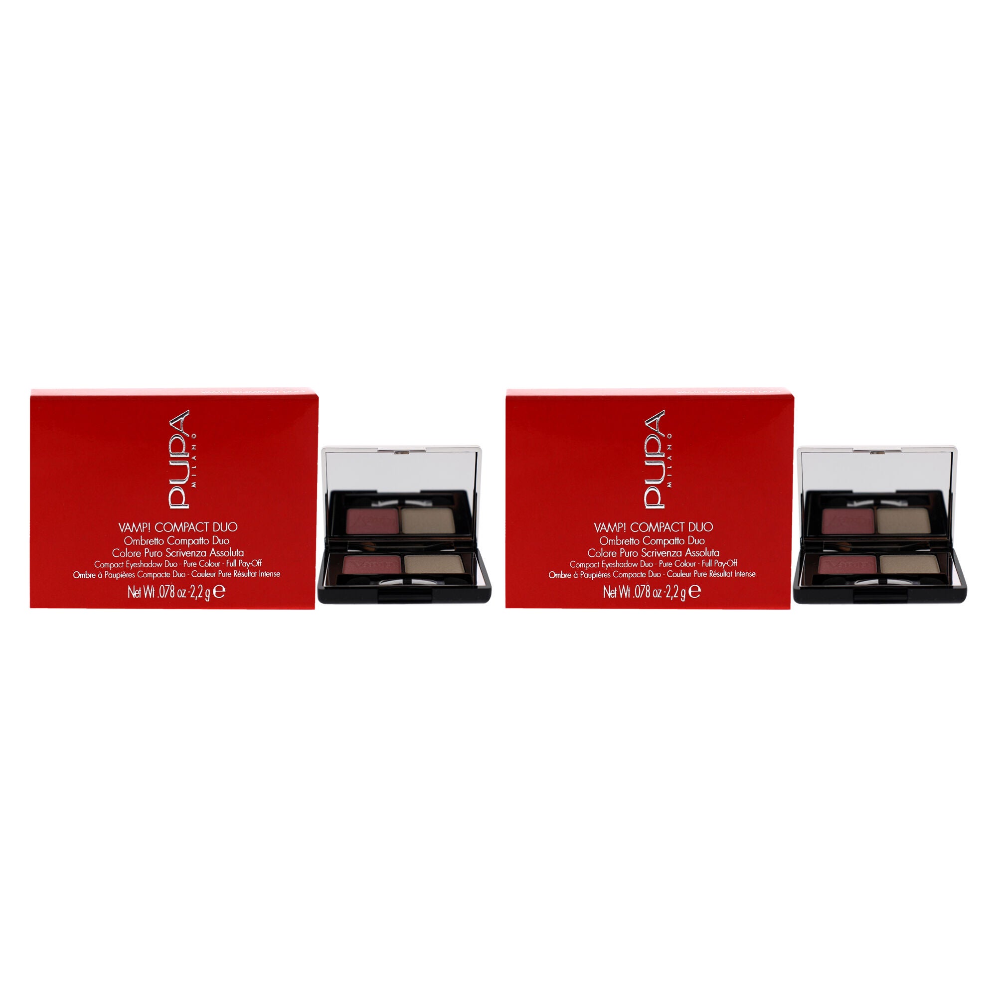 Vamp! Compact Duo Eyeshadow - 001 Rose Perlage by Pupa Milano for Women - 0.078 oz Eye Shadow - Pack of 2, See Description, hi-res image number 0