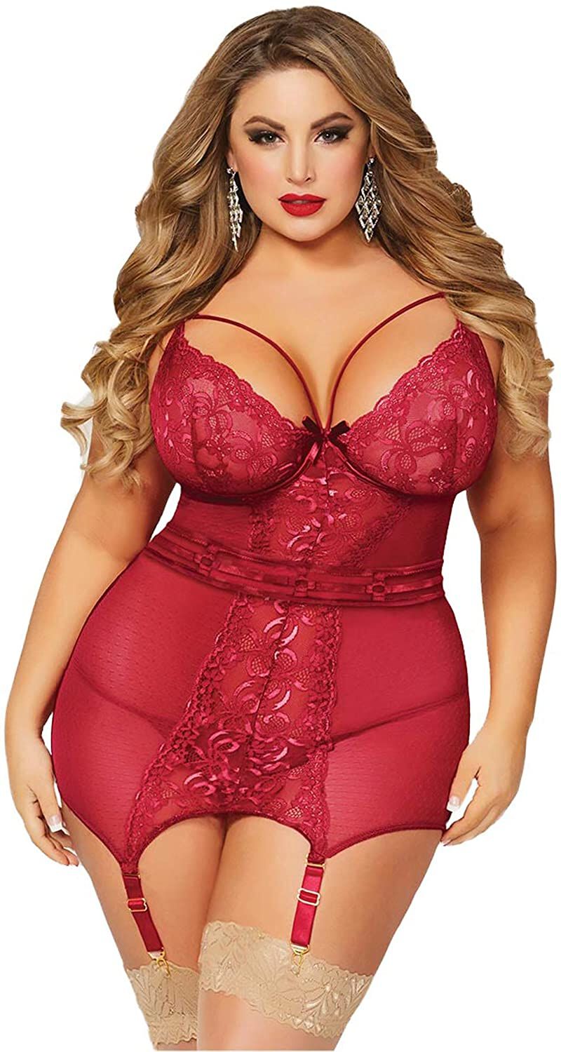 Dot Mesh Lace Chemise, Wine, hi-res image number 0