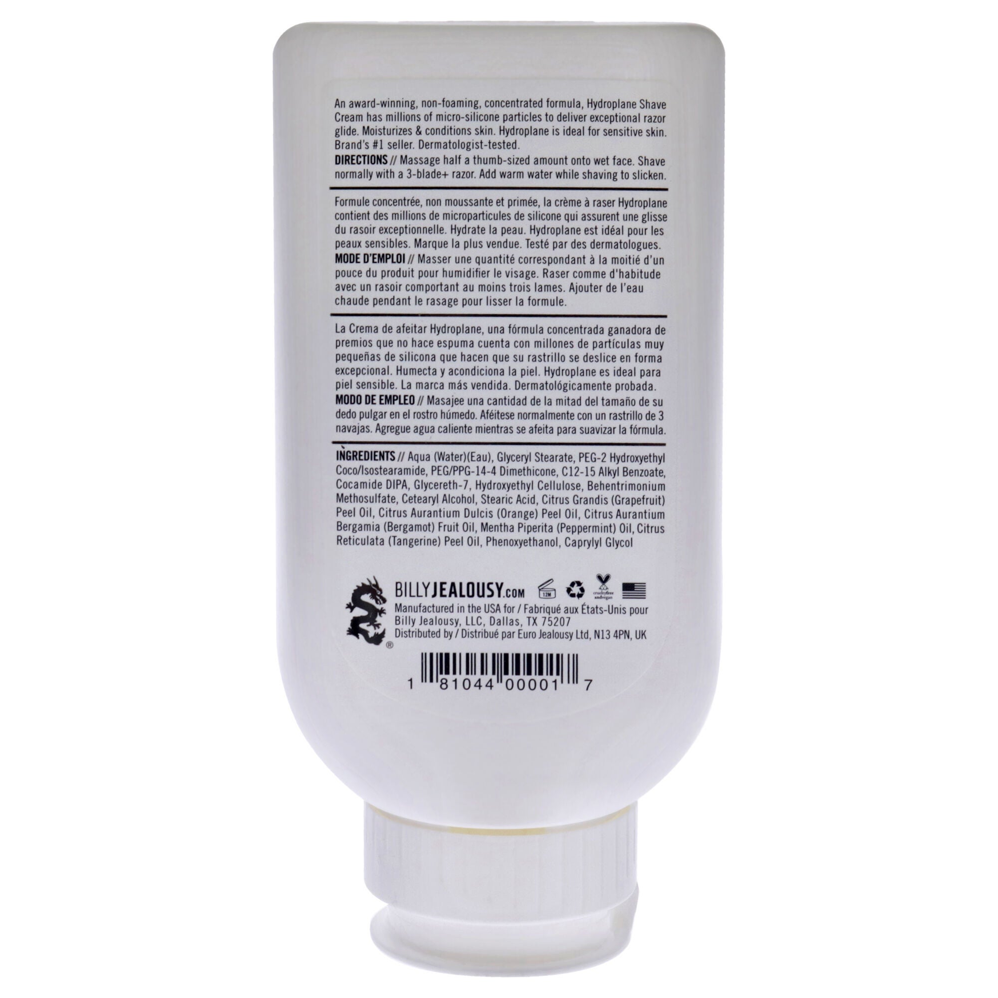 Hydroplane Super-Slick Shave Cream by Billy Jealousy for Men - 8 oz Shave Cream, See Description, alternate image number 1