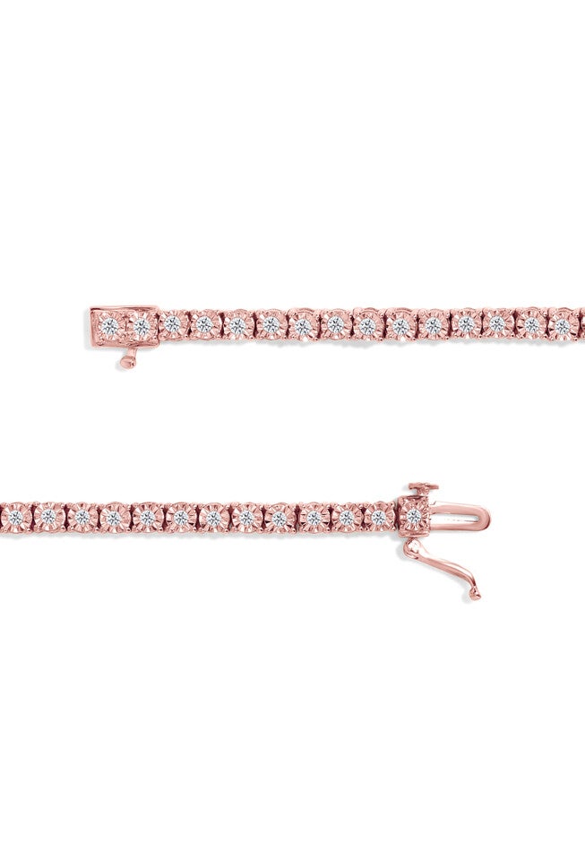 Rose Gold Plated Sterling Silver Miracleset Diamond Round Faceted Bezel Tennis Bracelet 6 inches, , alternate image number 2