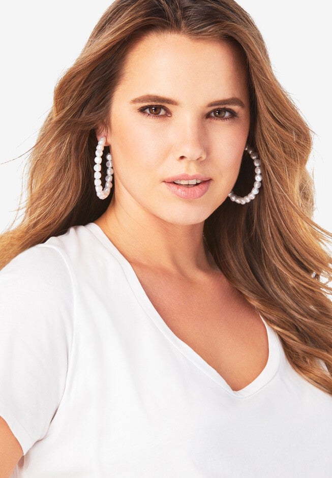 Pearl Hoop Earrings, WHITE, hi-res image number null