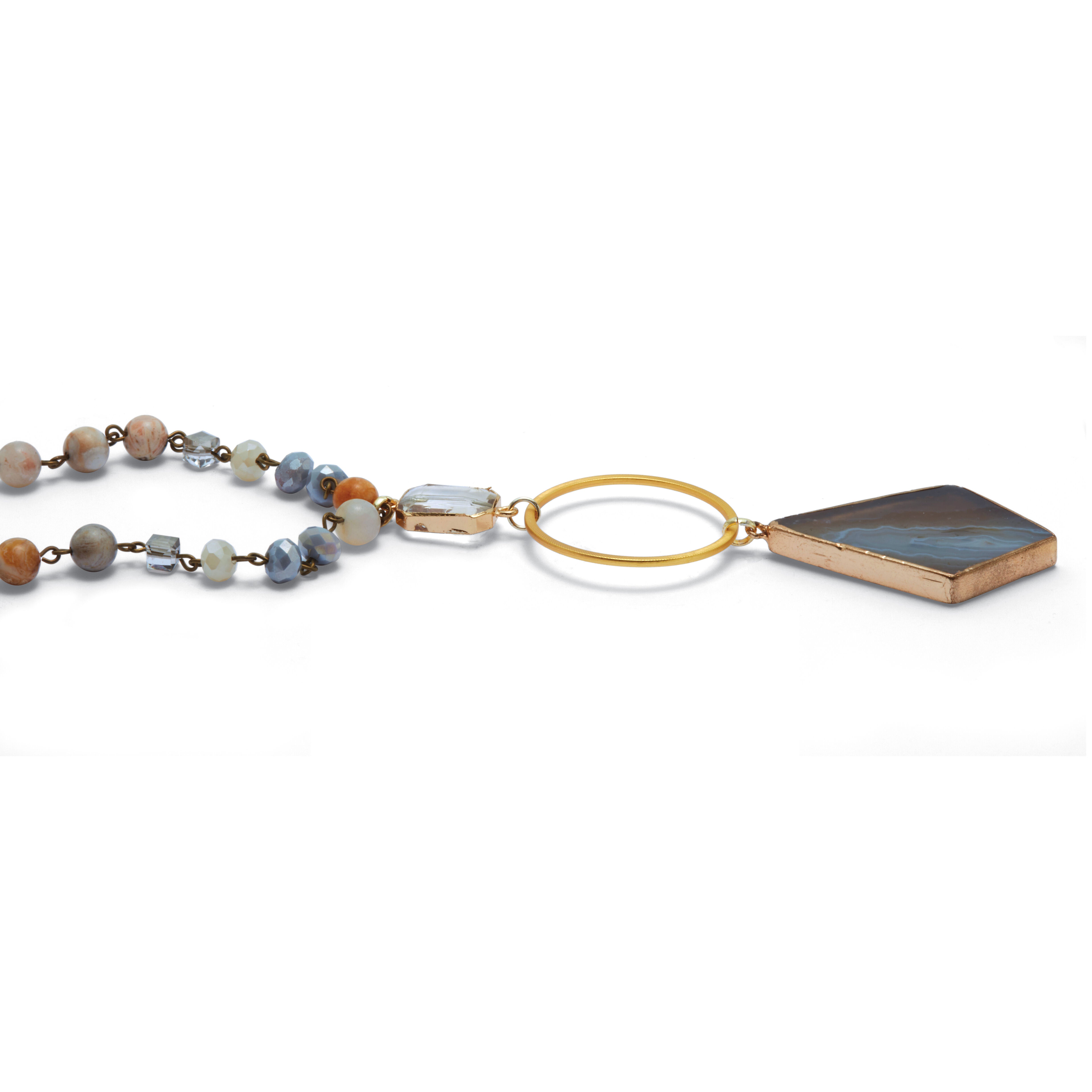 Genuine Brown Agate and Crystal Goldtone Drop Necklace 28-inch, BROWN, on-hover image number 1